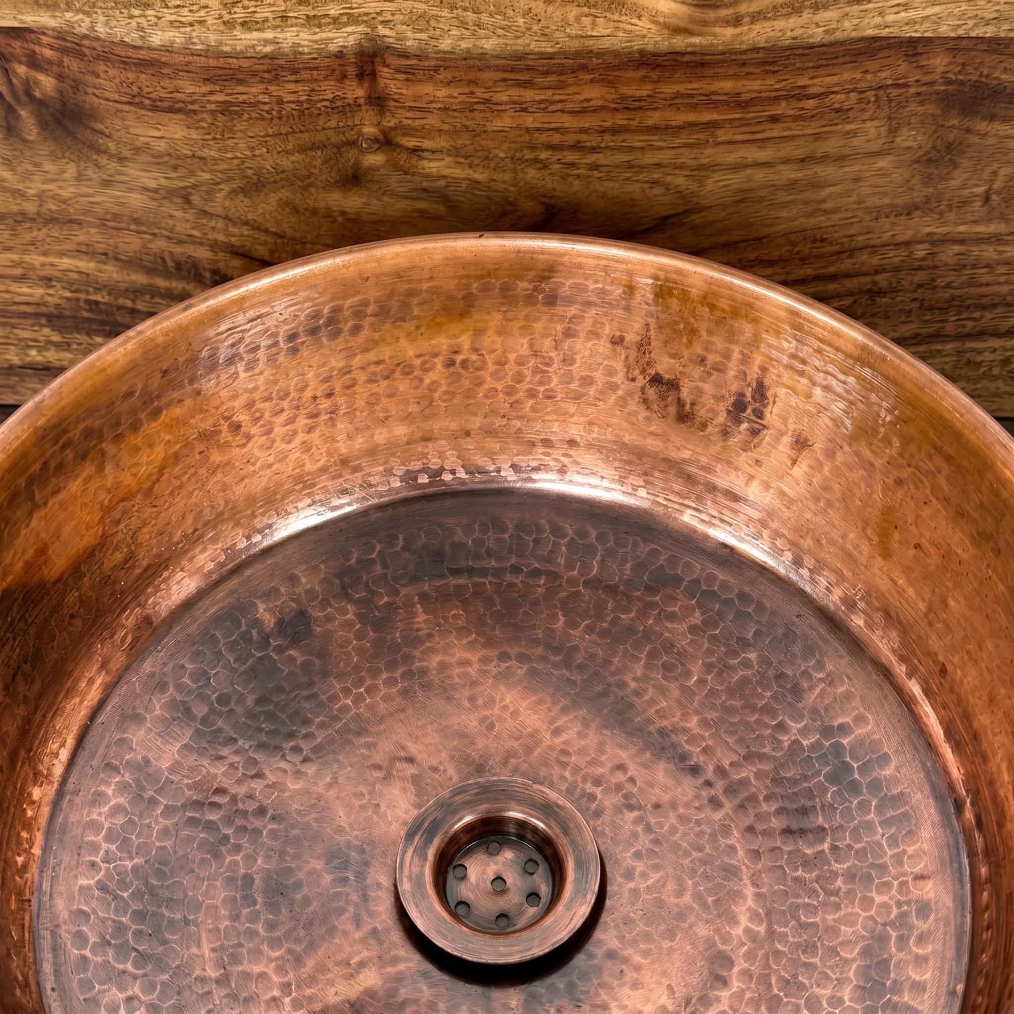 Copper Vessel Sink Hammered Antique Patina Round Countertop Basin
