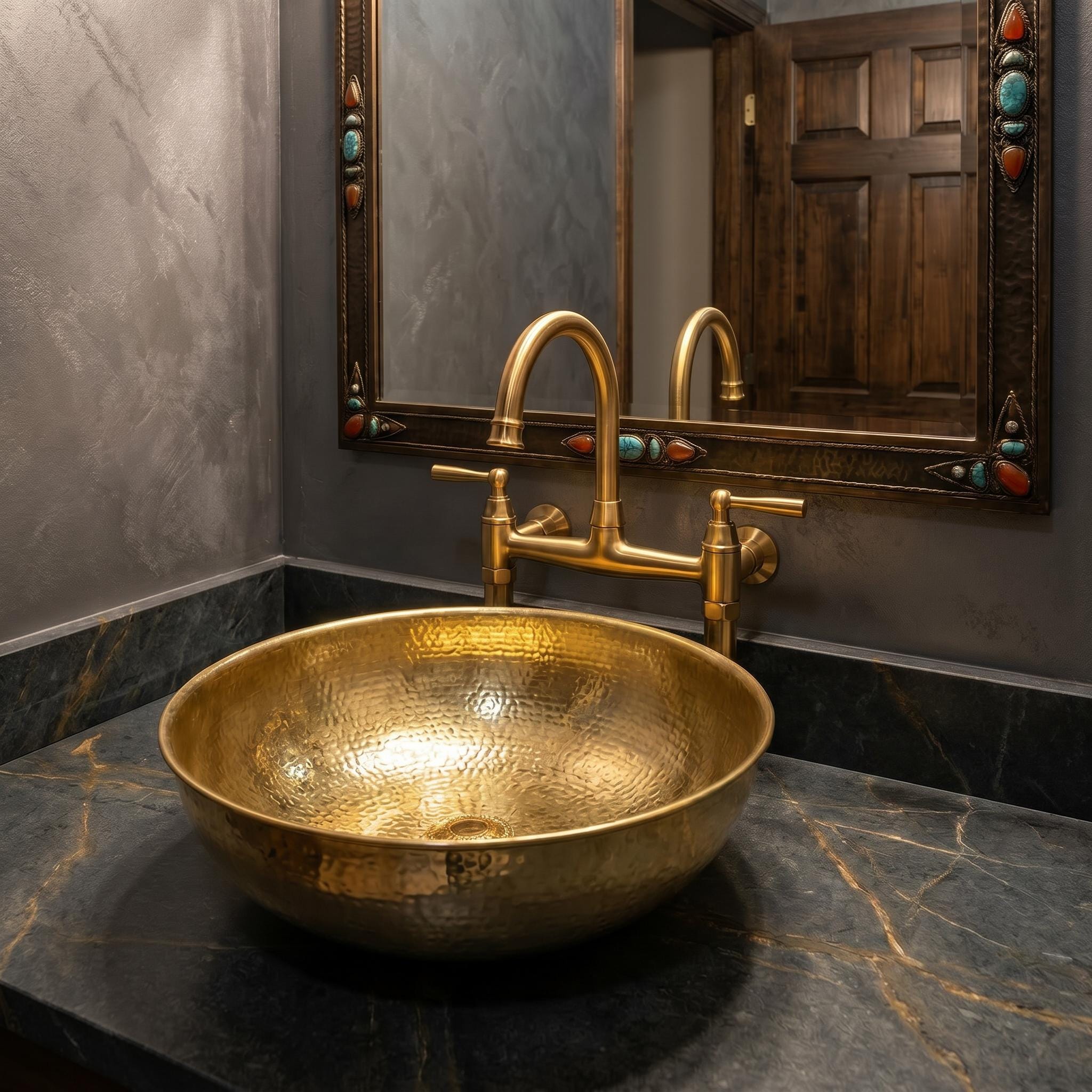 Brass Vessel Sink, Round Hammered Bowl Basin