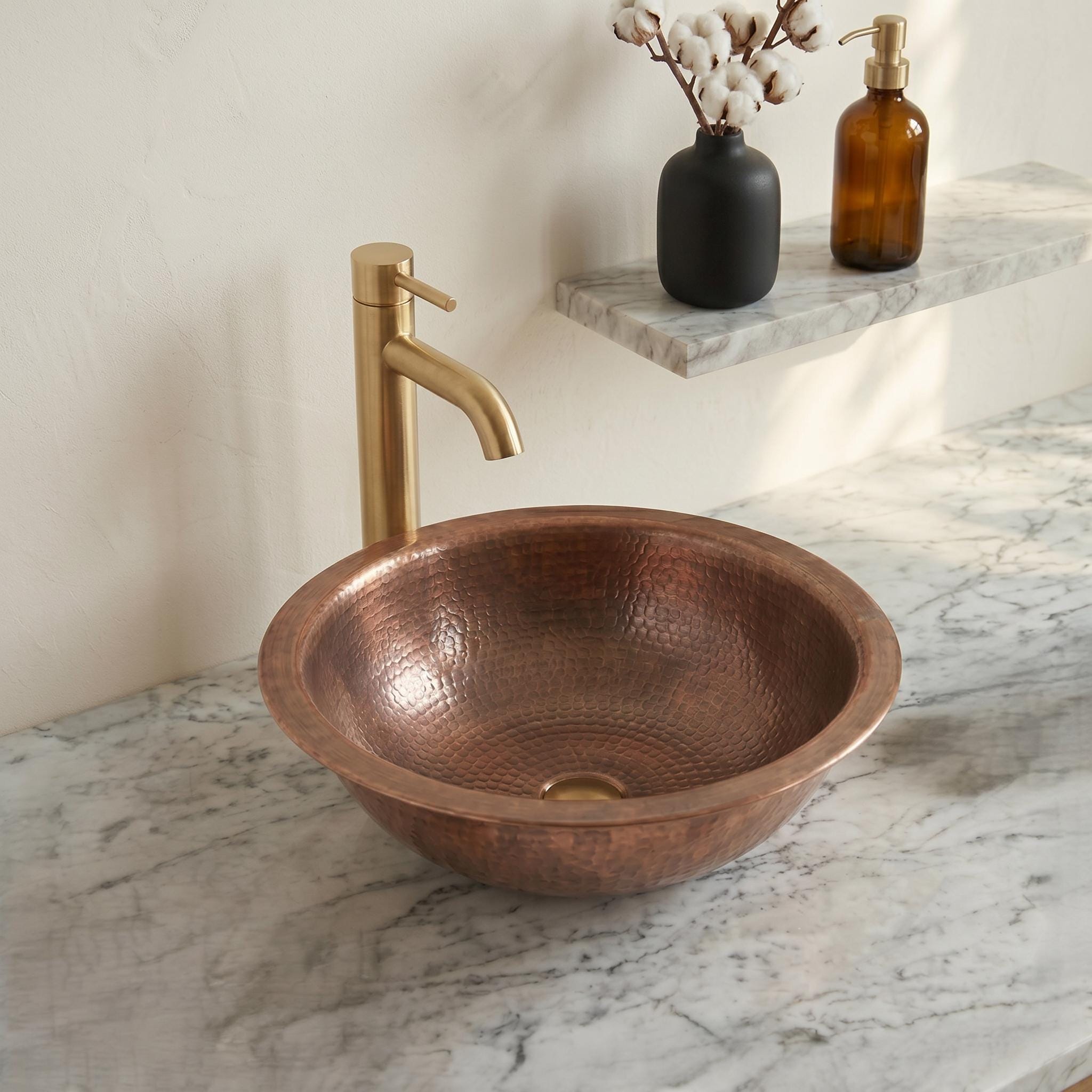 Antique Copper Vessel Sink Hammered Round Countertop Basin Handcrafted