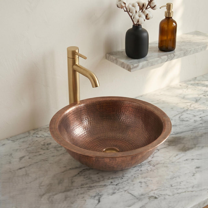 Antique Copper Vessel Sink Hammered Round Countertop Basin Handcrafted