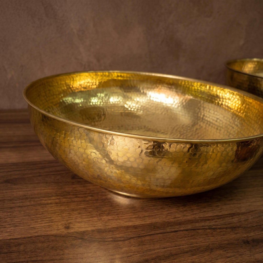 Brass Vessel Sink, Round Hammered Bowl Basin