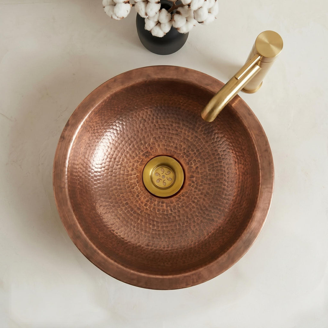 Antique Copper Vessel Sink Hammered Round Countertop Basin Handcrafted
