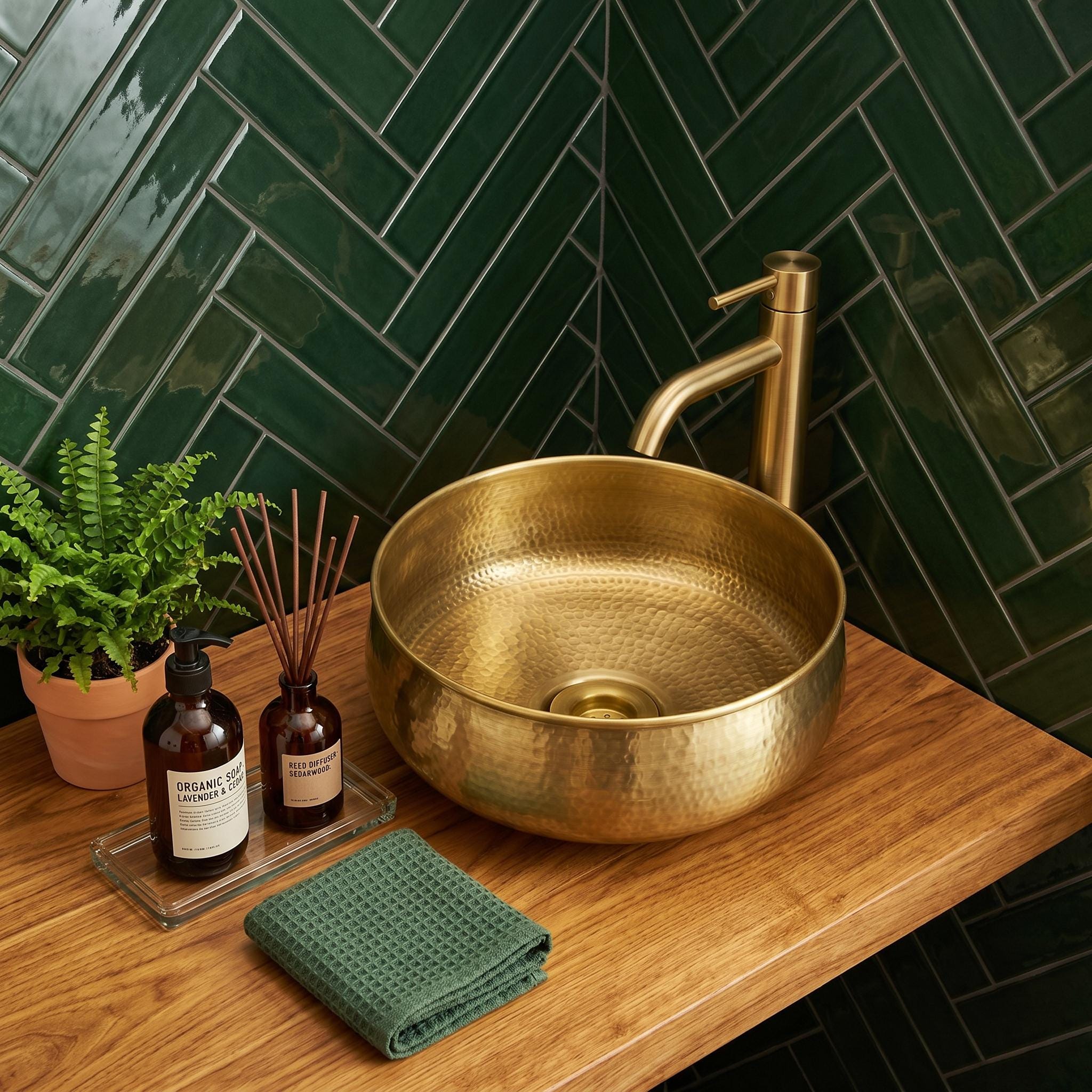 Hammered Brass Sink Round Gold Vessel Basin Handcrafted Countertop
