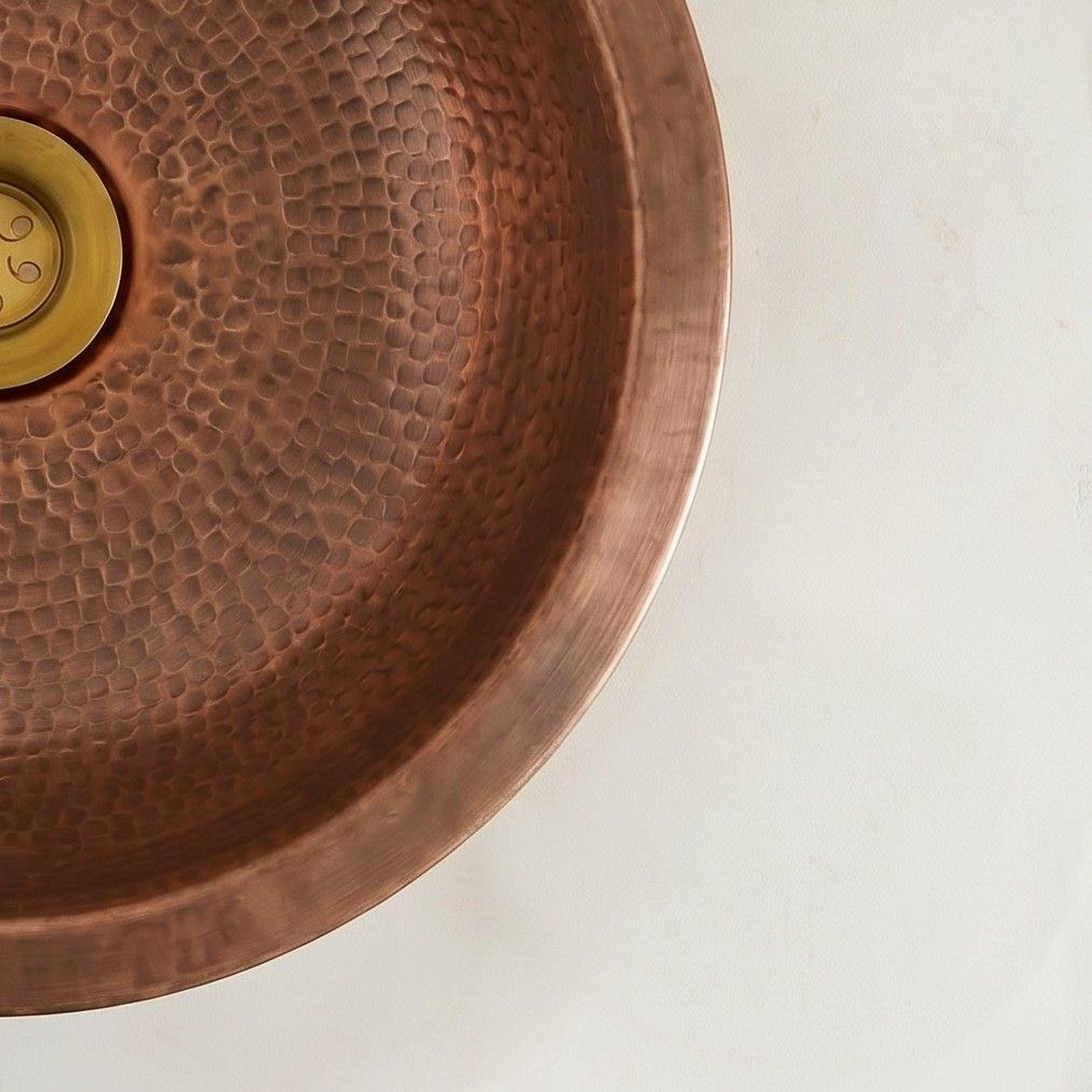 Antique Copper Vessel Sink Hammered Round Countertop Basin Handcrafted