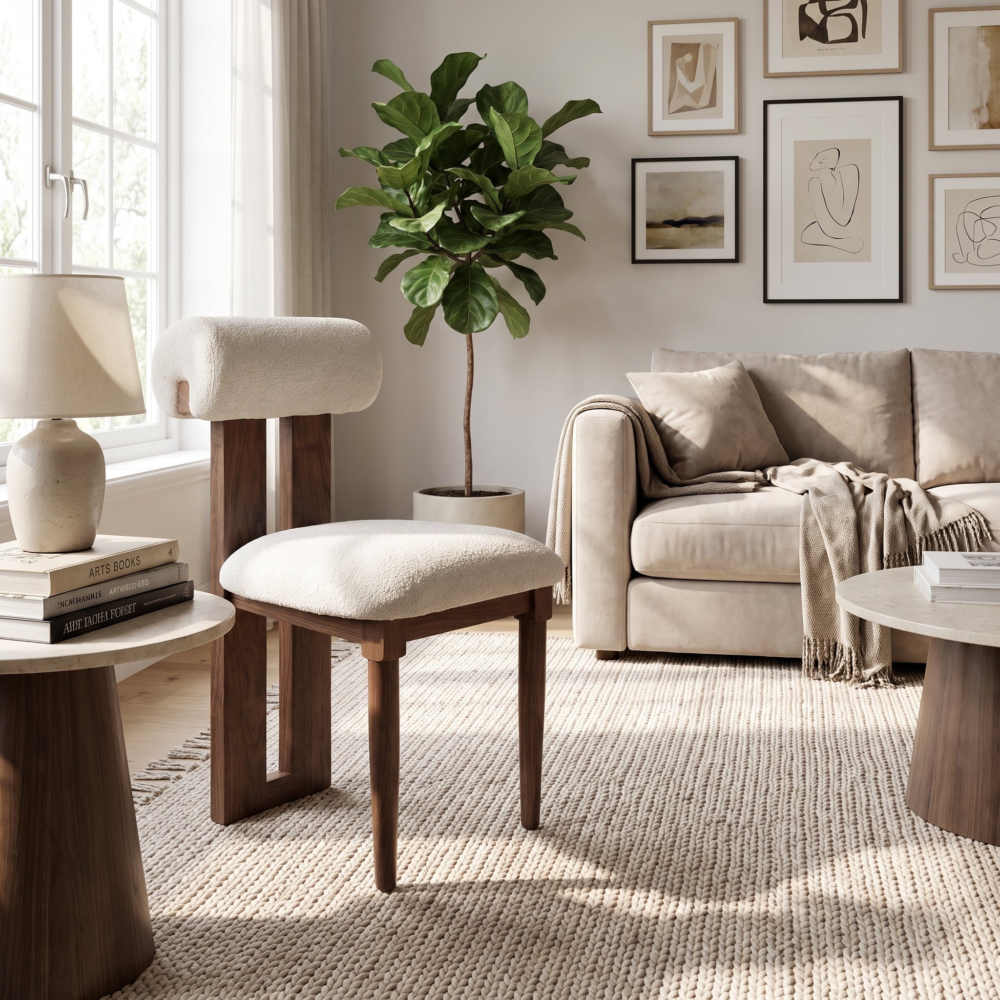 Moroccan Walnut Cream Boucle Chair