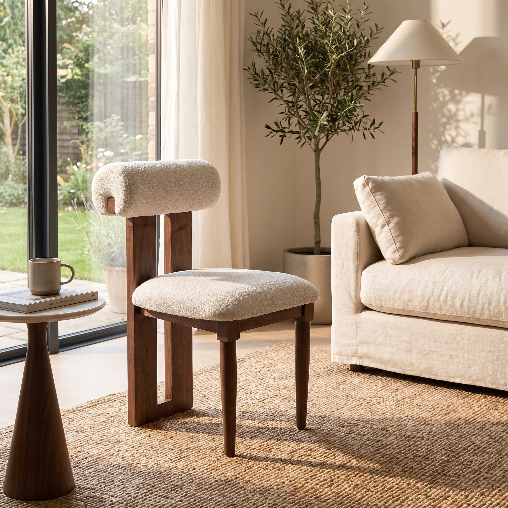  Walnut Cream Boucle Chair