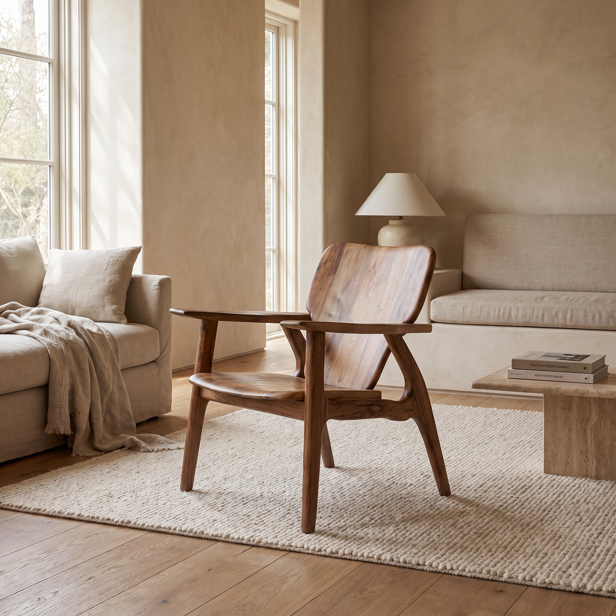 Handcrafted Solid Walnut Wood Armchair