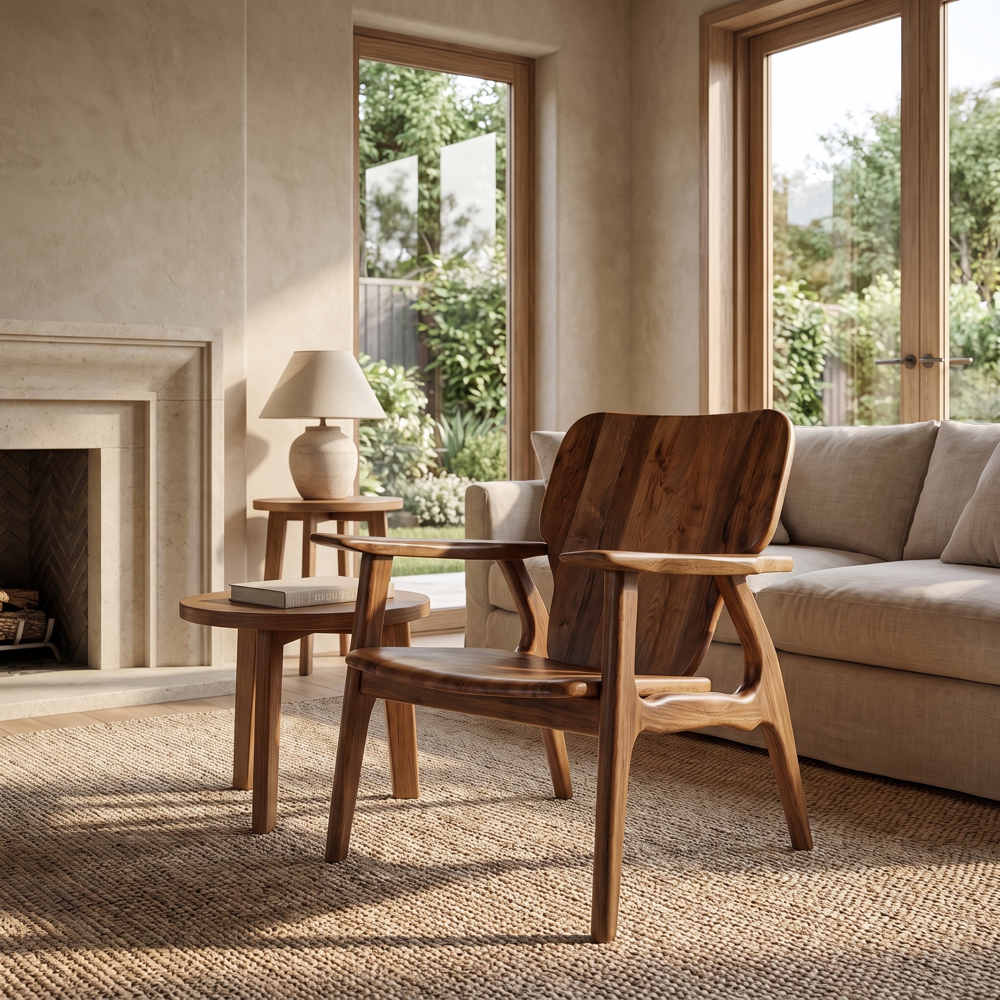 Solid Walnut Wood Armchair