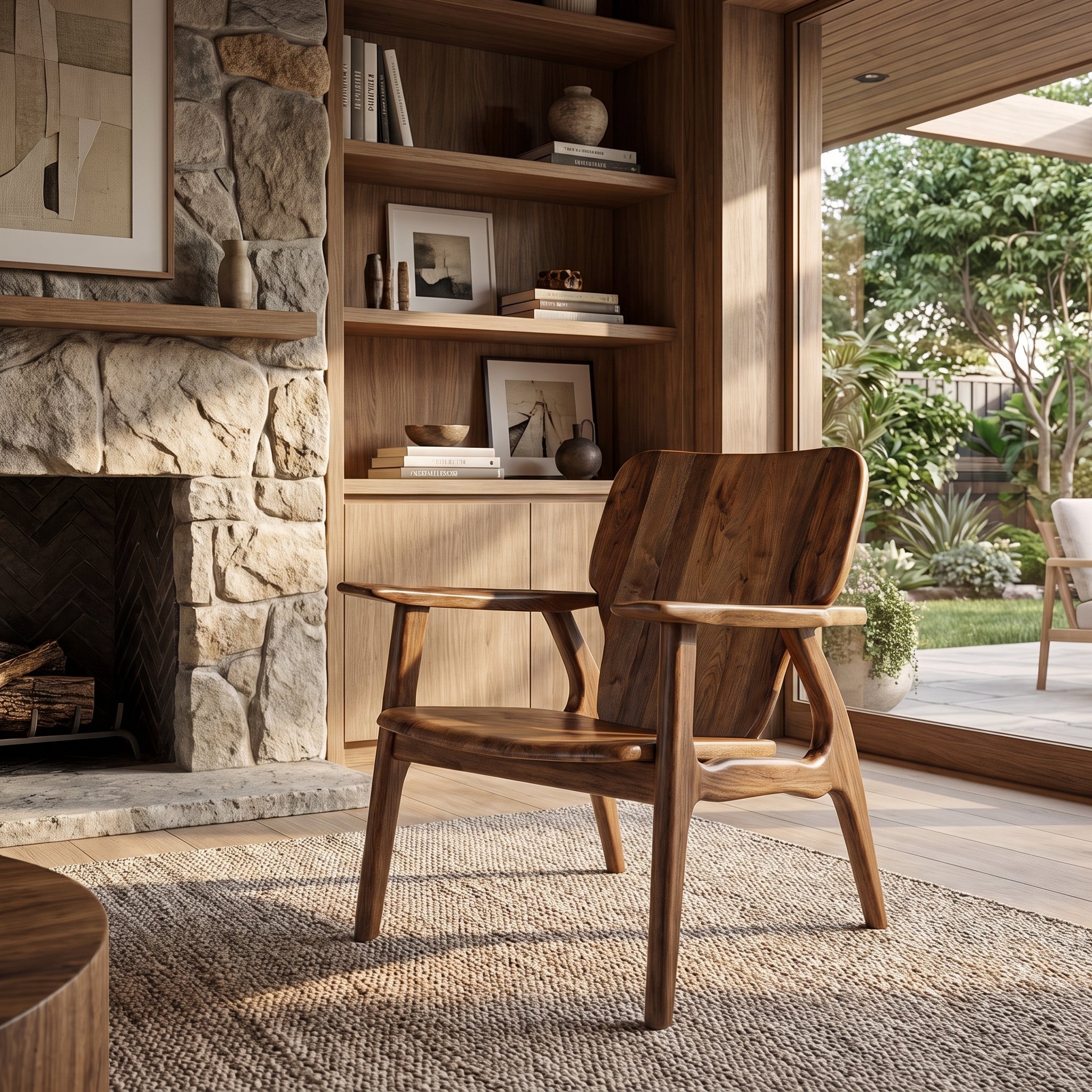 Handcrafted Moroccan Solid Walnut Wood Armchair
