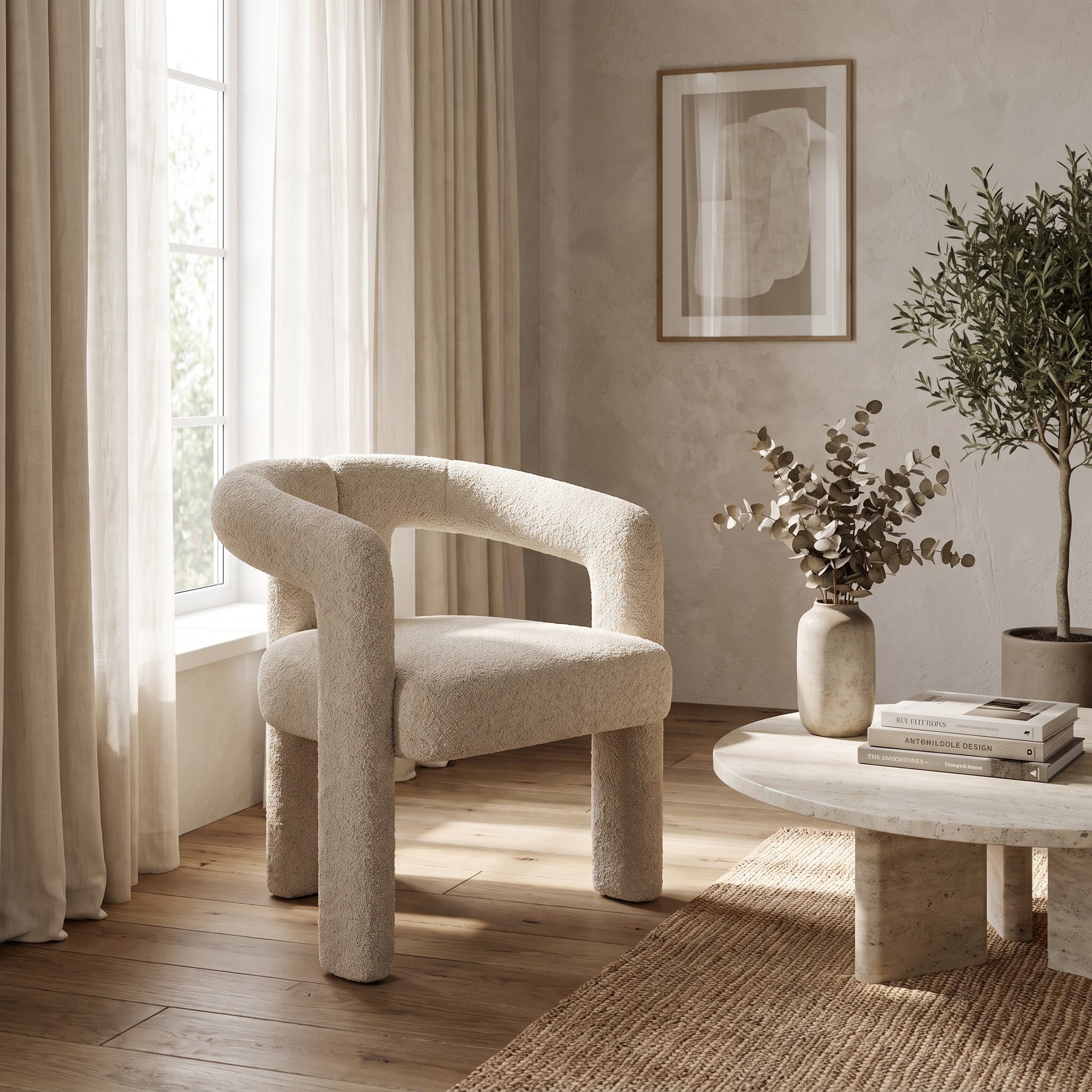 Moroccan Cream Boucle Sculptural Armchair