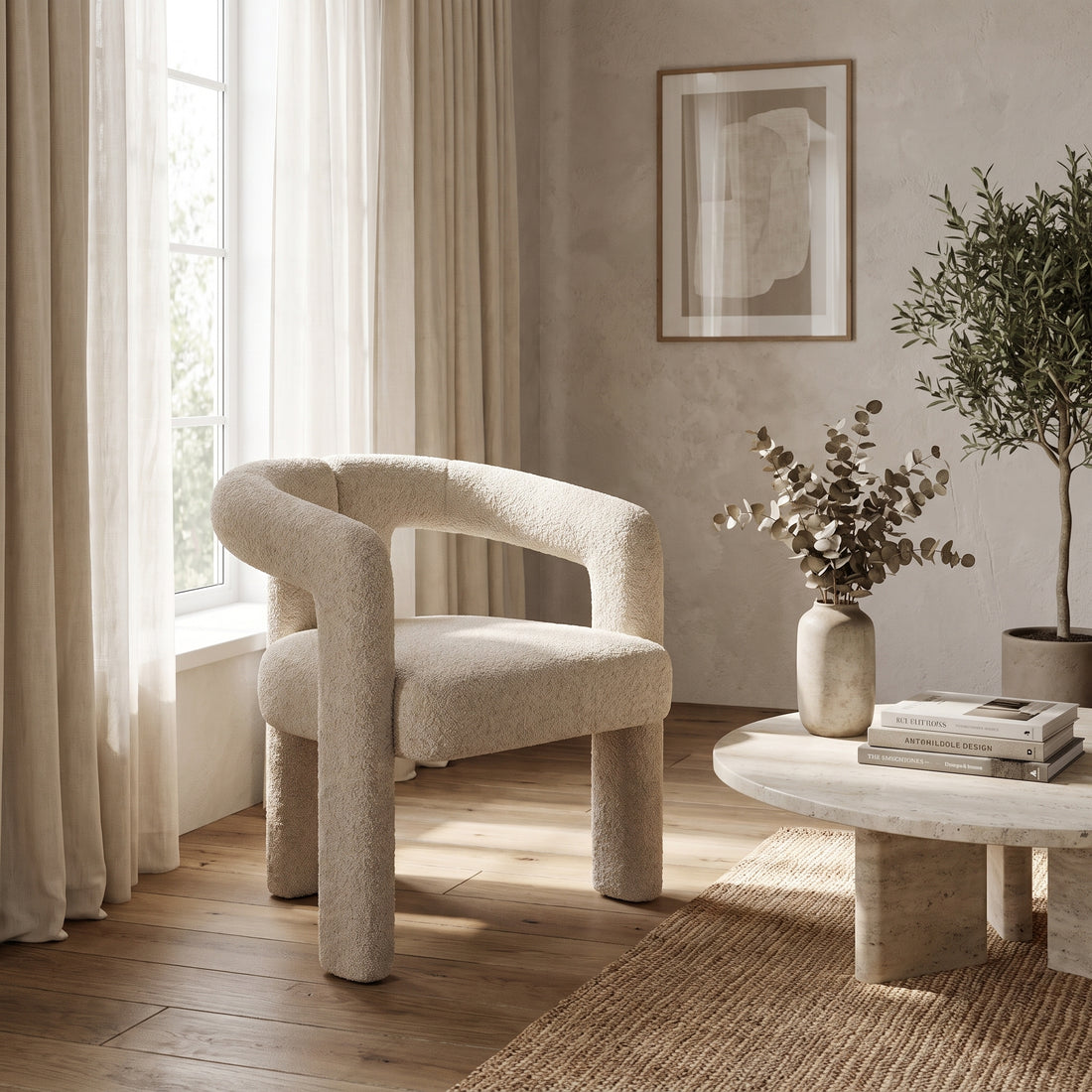 Moroccan Cream Boucle Sculptural Armchair