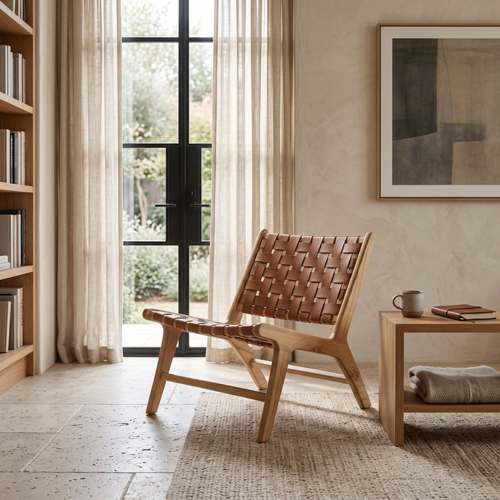 Handcrafted Moroccan Woven Leather Accent Chair