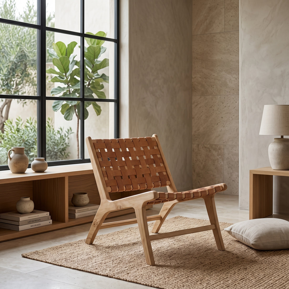 Moroccan Woven Leather Accent Chair