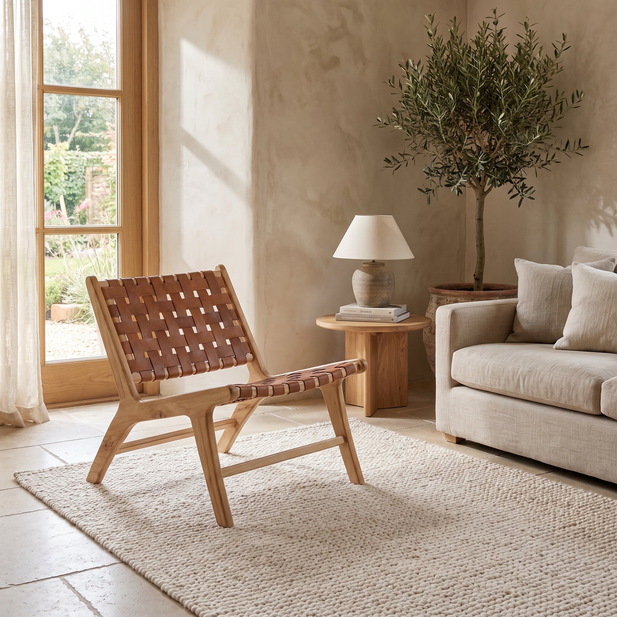 Handcrafted Woven Leather Accent Chair