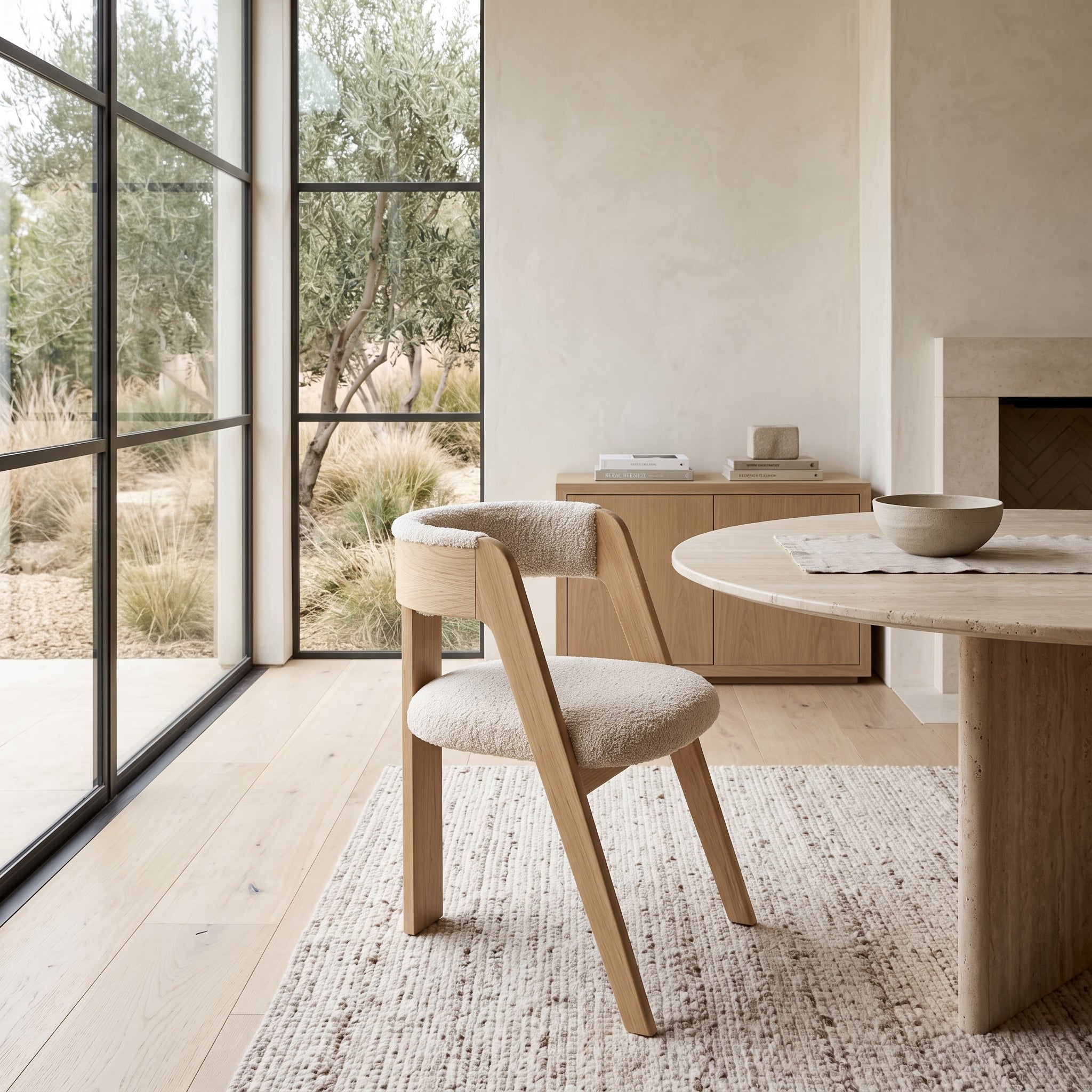  Light Oak Boucle Chair