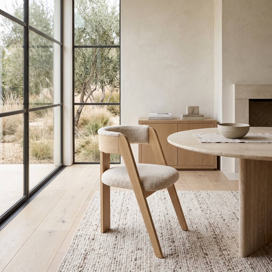  Light Oak Boucle Chair