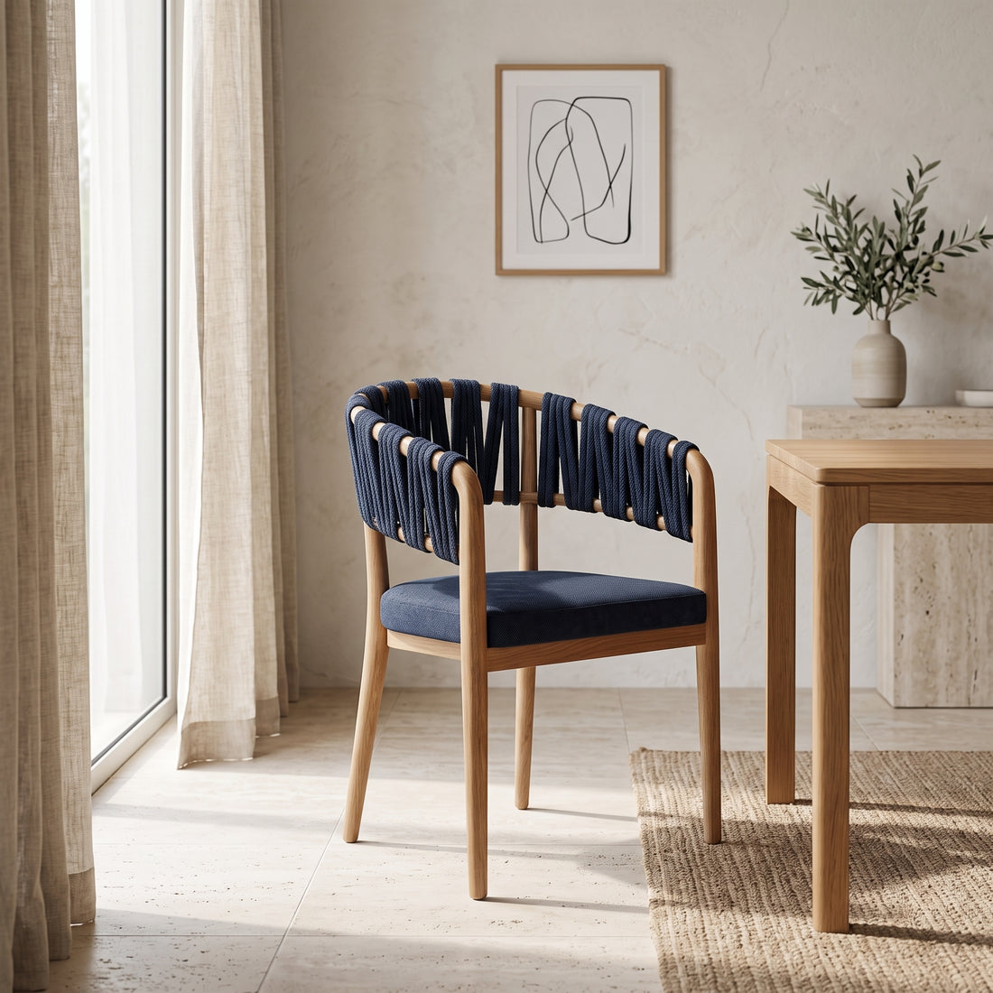 Handcrafted Moroccan Navy Rope Armchair