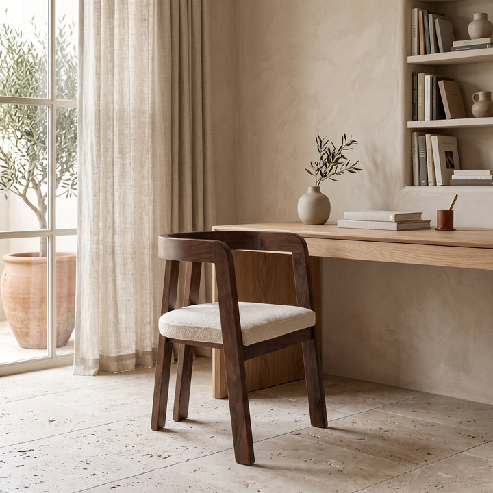 Handcrafted Moroccan Walnut Barrel Armchair