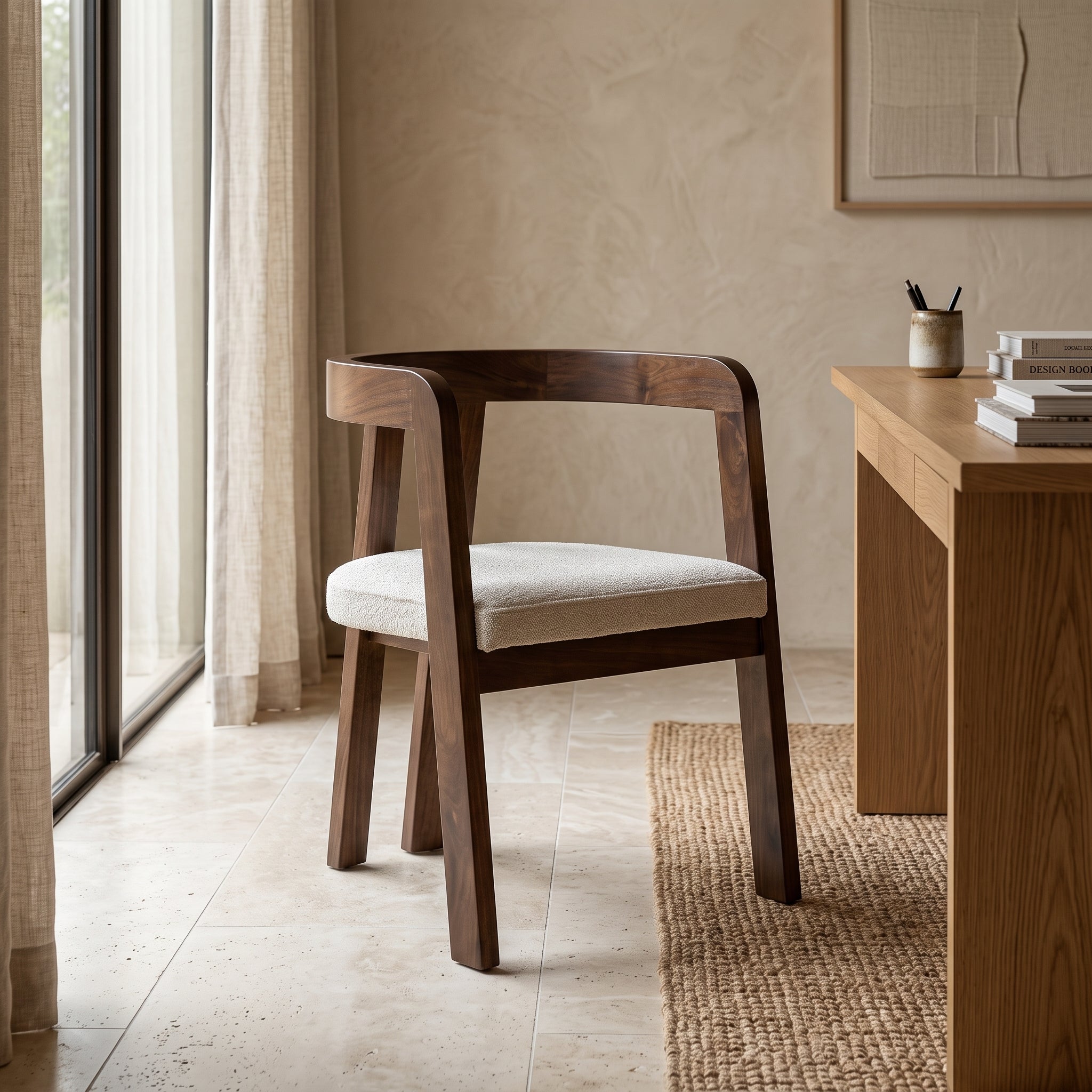Handcrafted  Walnut Barrel Armchair