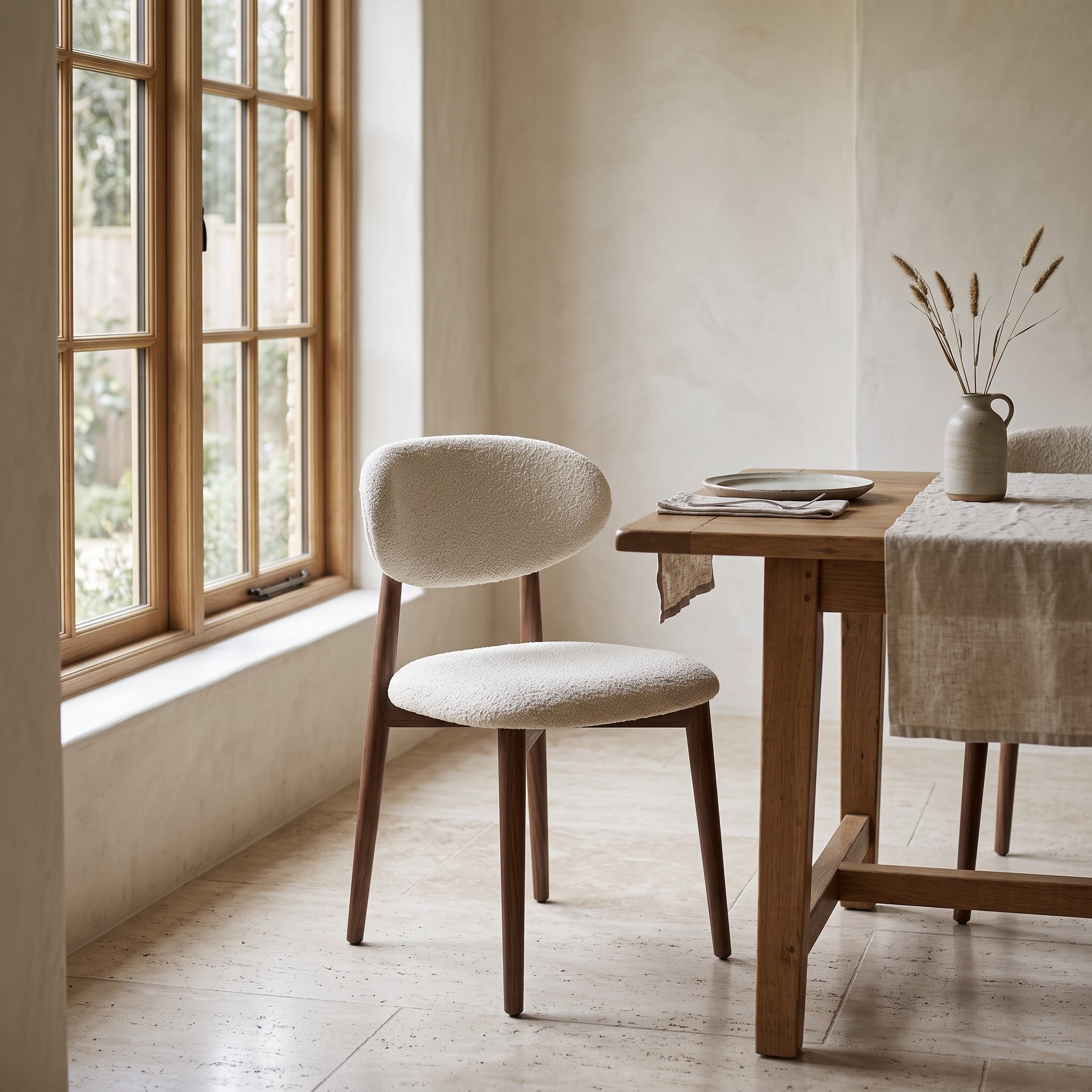 Moroccan Walnut Boucle Side Chair