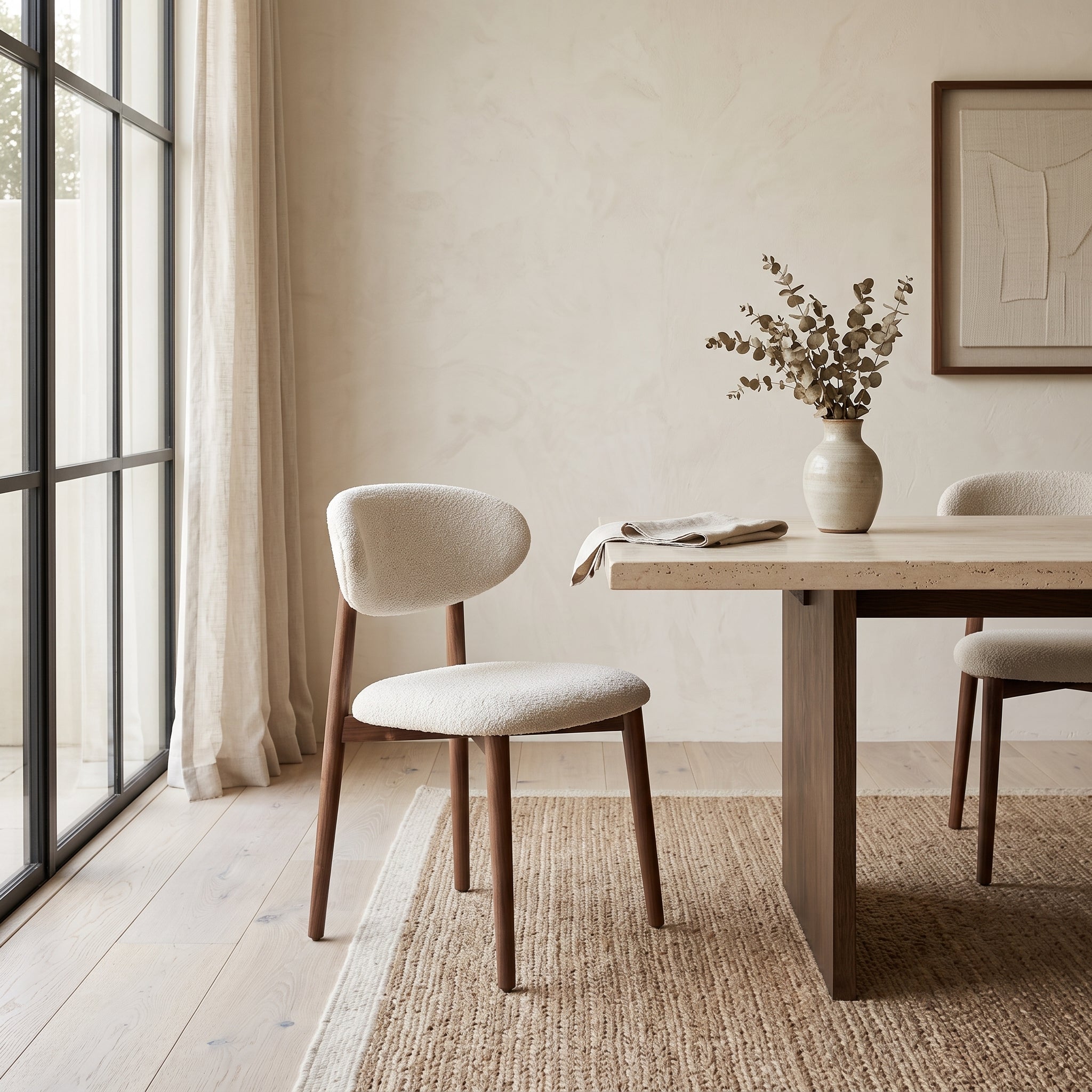 Handcrafted Walnut Boucle Side Chair