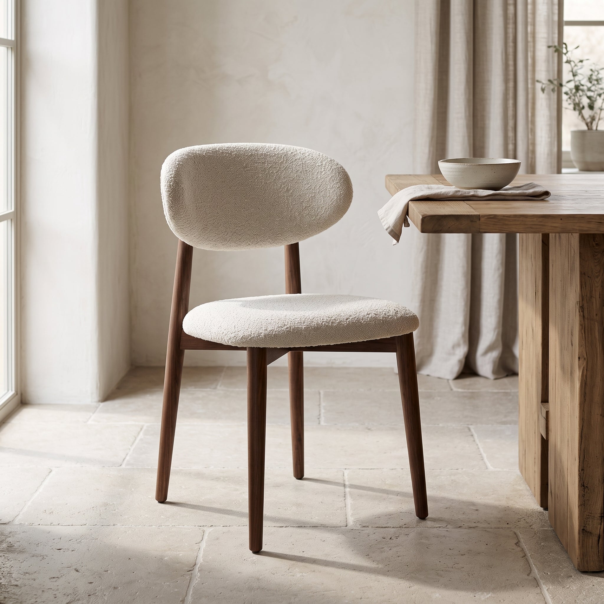 Handcrafted Walnut Boucle Side Chair
