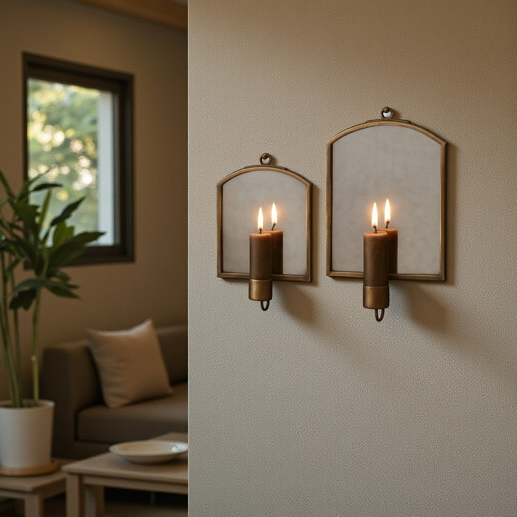 Antique Brass Mirror Wall Sconce, Rustic Candle Holders