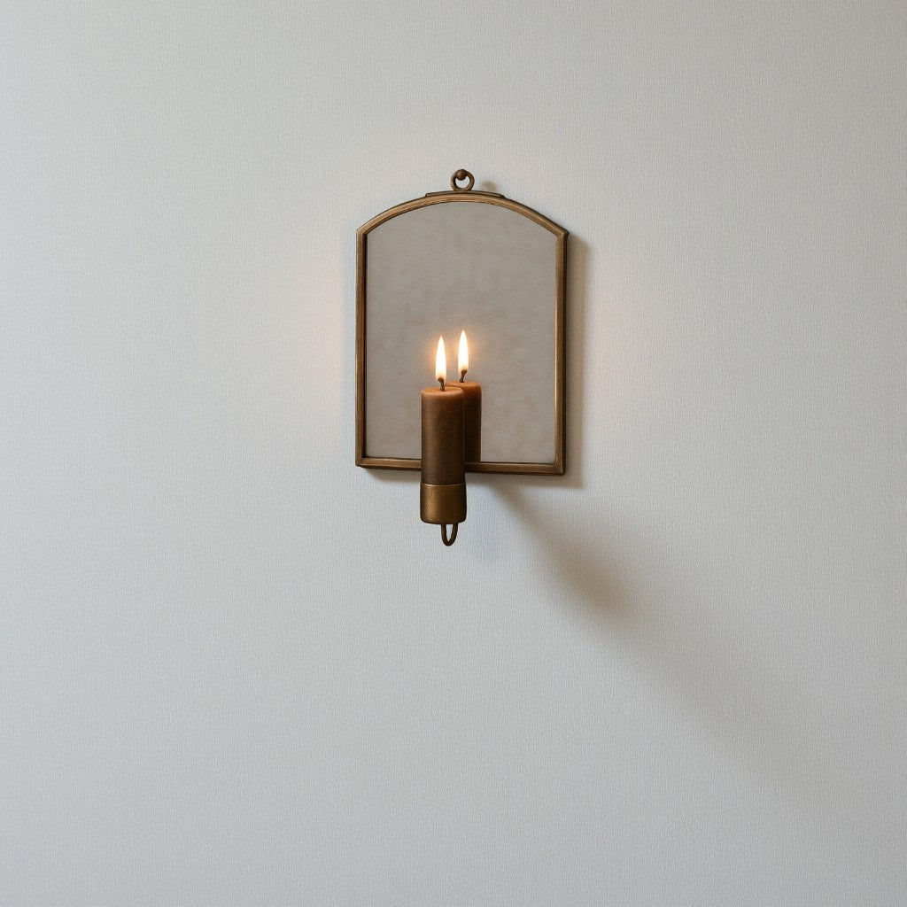 Antique Brass Mirror Wall Sconce, Rustic Candle Holders