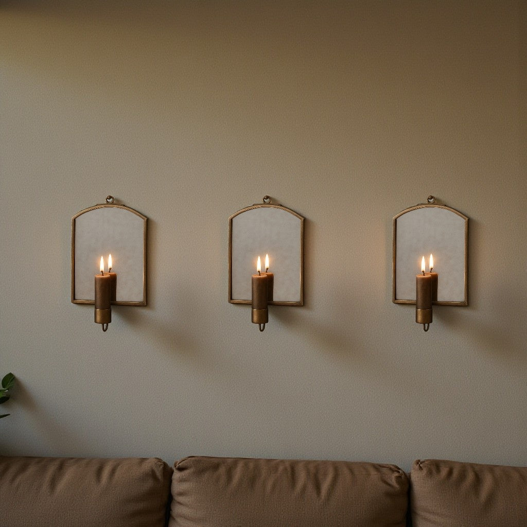 Antique Brass Mirror Wall Sconce, Rustic Candle Holders