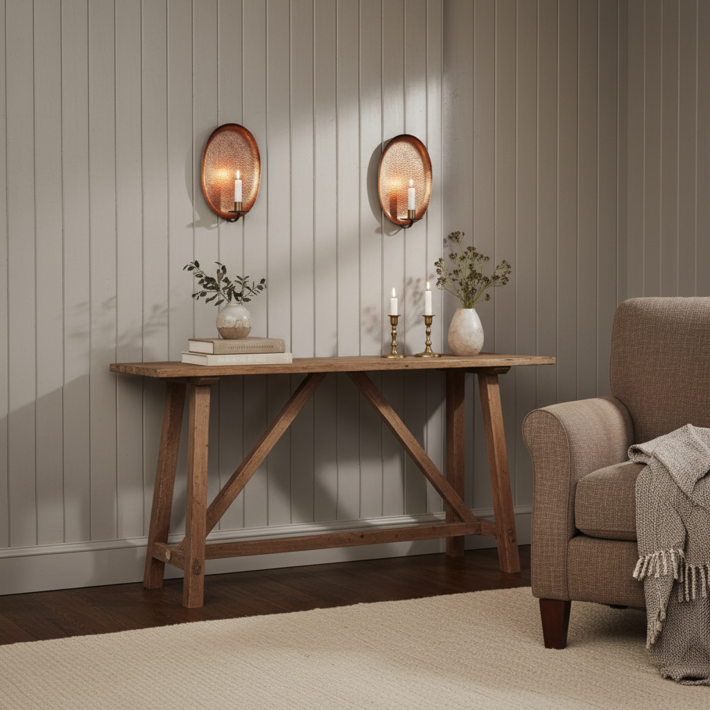 Set of 2 Hammered Copper Wall Sconces – Oval Candle Holders – Rustic Farmhouse Wall Decor