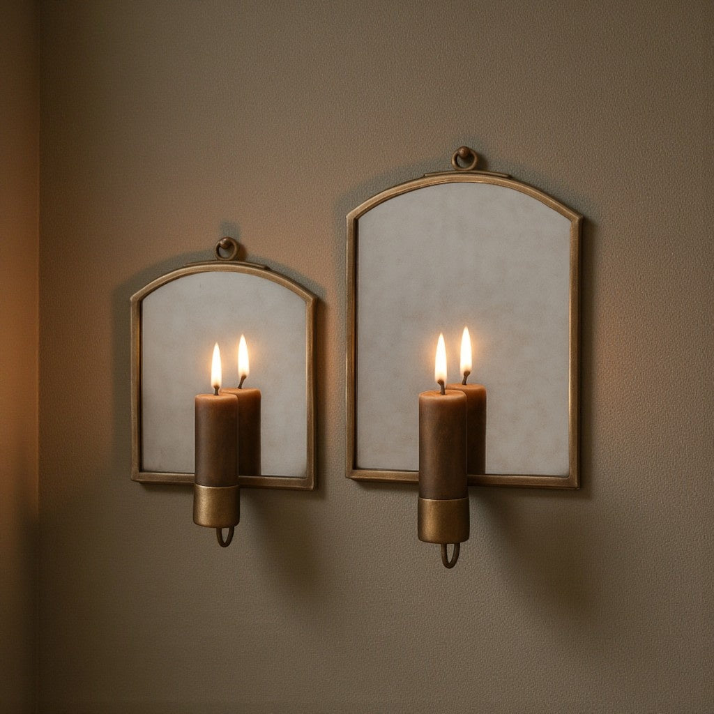 Antique Brass Mirror Wall Sconce, Rustic Candle Holders