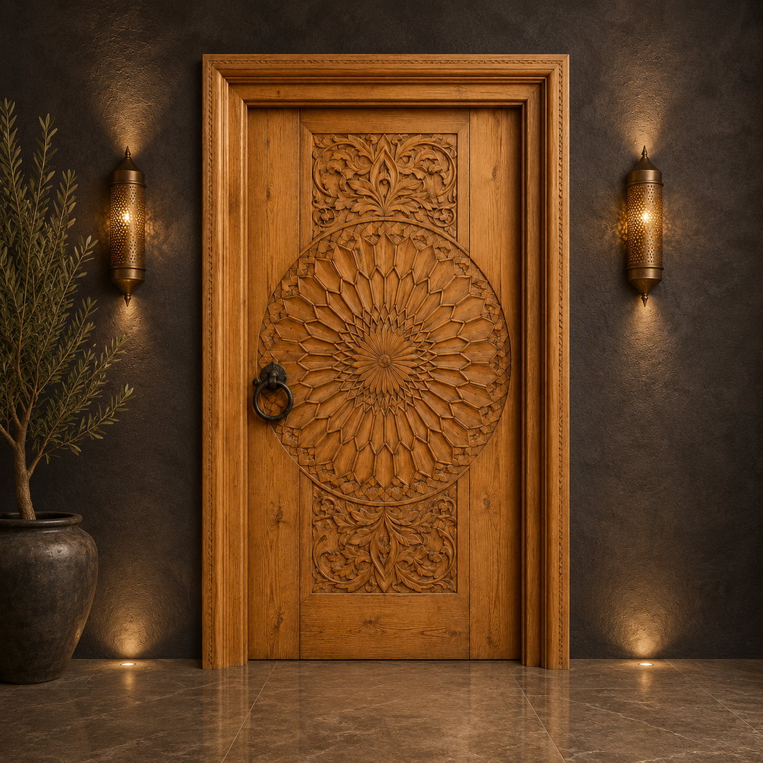 Moroccan Medallion Carved Door
