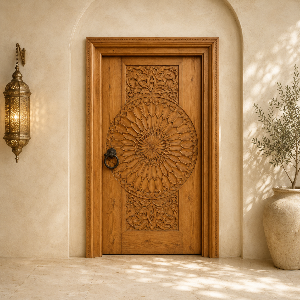Moroccan Medallion Carved Door