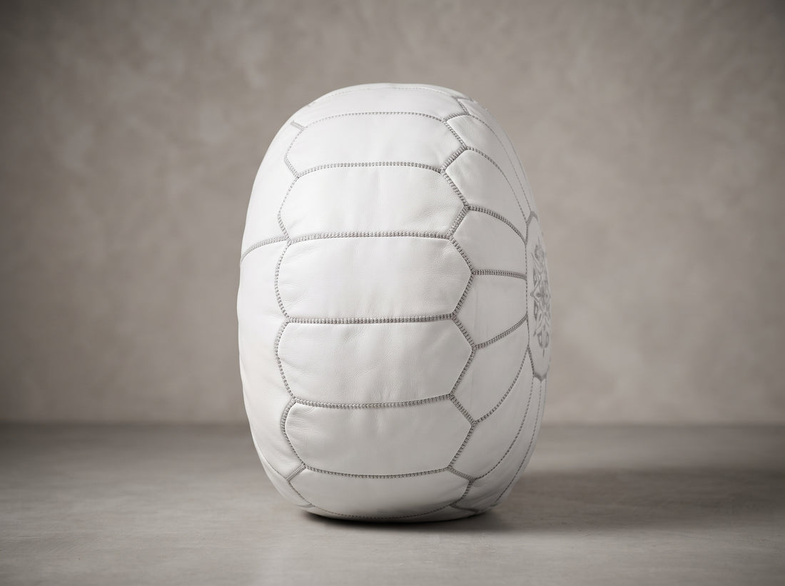 Handcrafted Moroccan White Leather Pouf