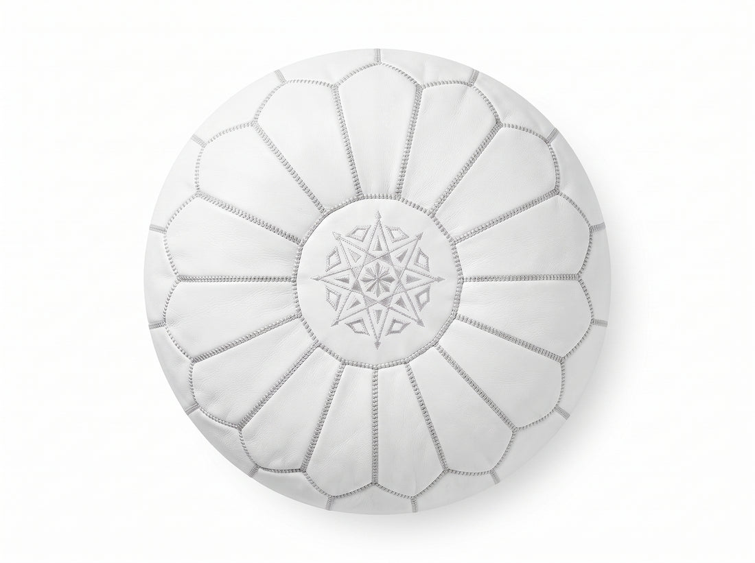  White Leather Pouf