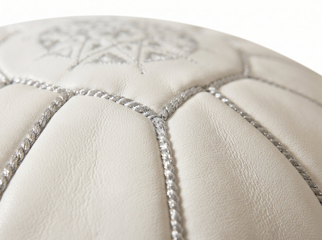 Moroccan White Leather Pouf