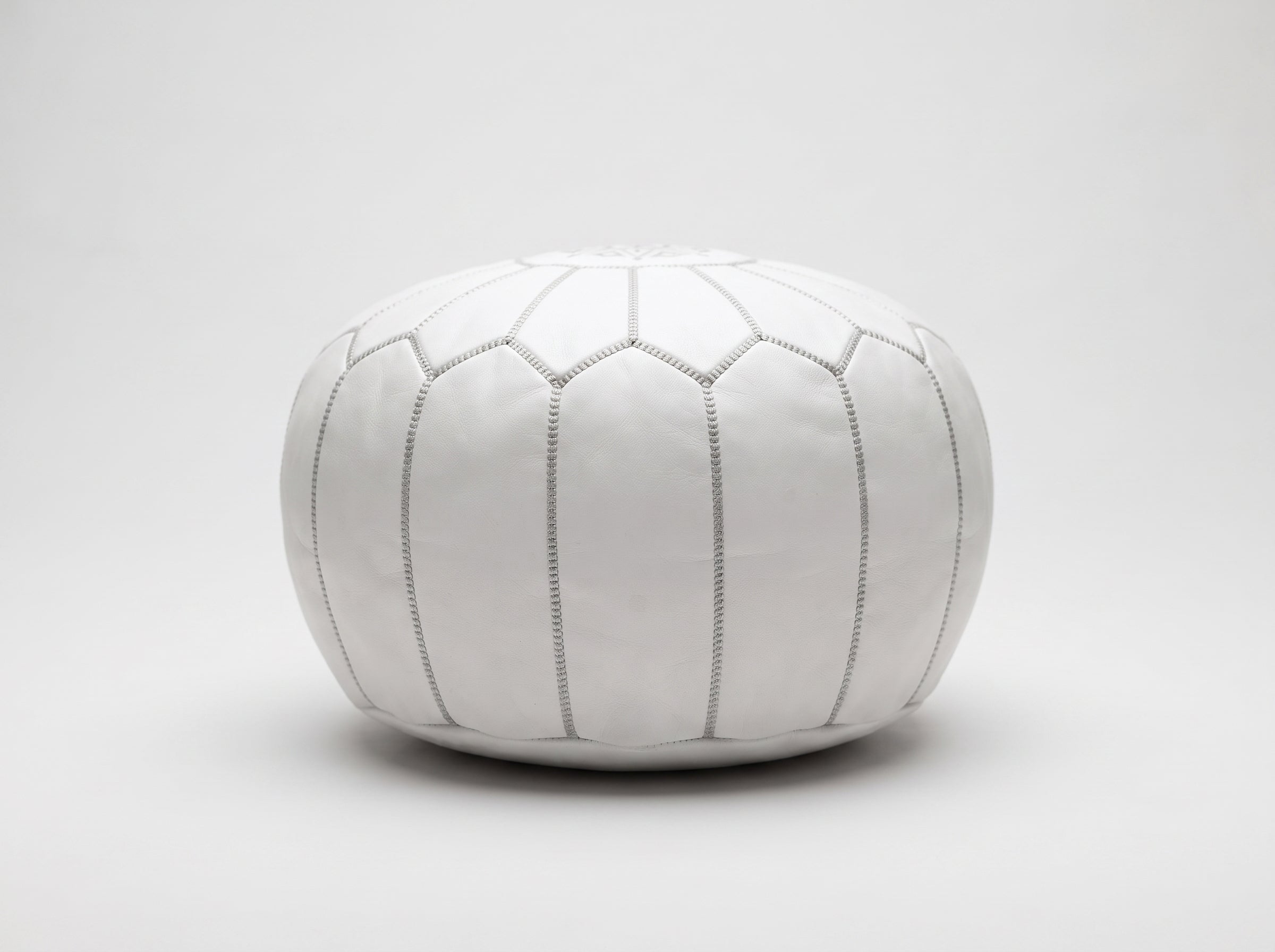 Handcrafted Moroccan White Leather Pouf