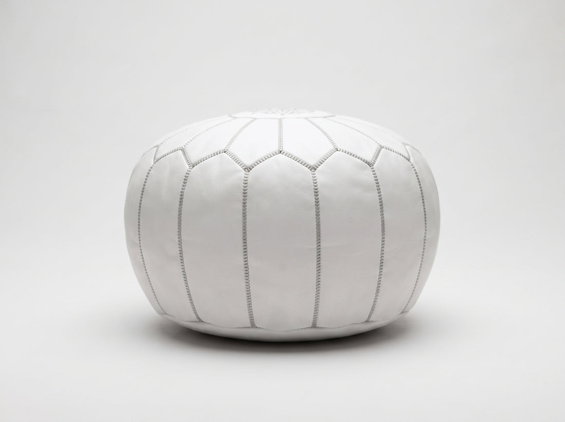 Handcrafted Moroccan White Leather Pouf