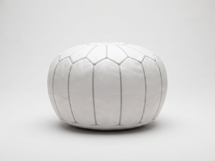 Handcrafted Moroccan White Leather Pouf