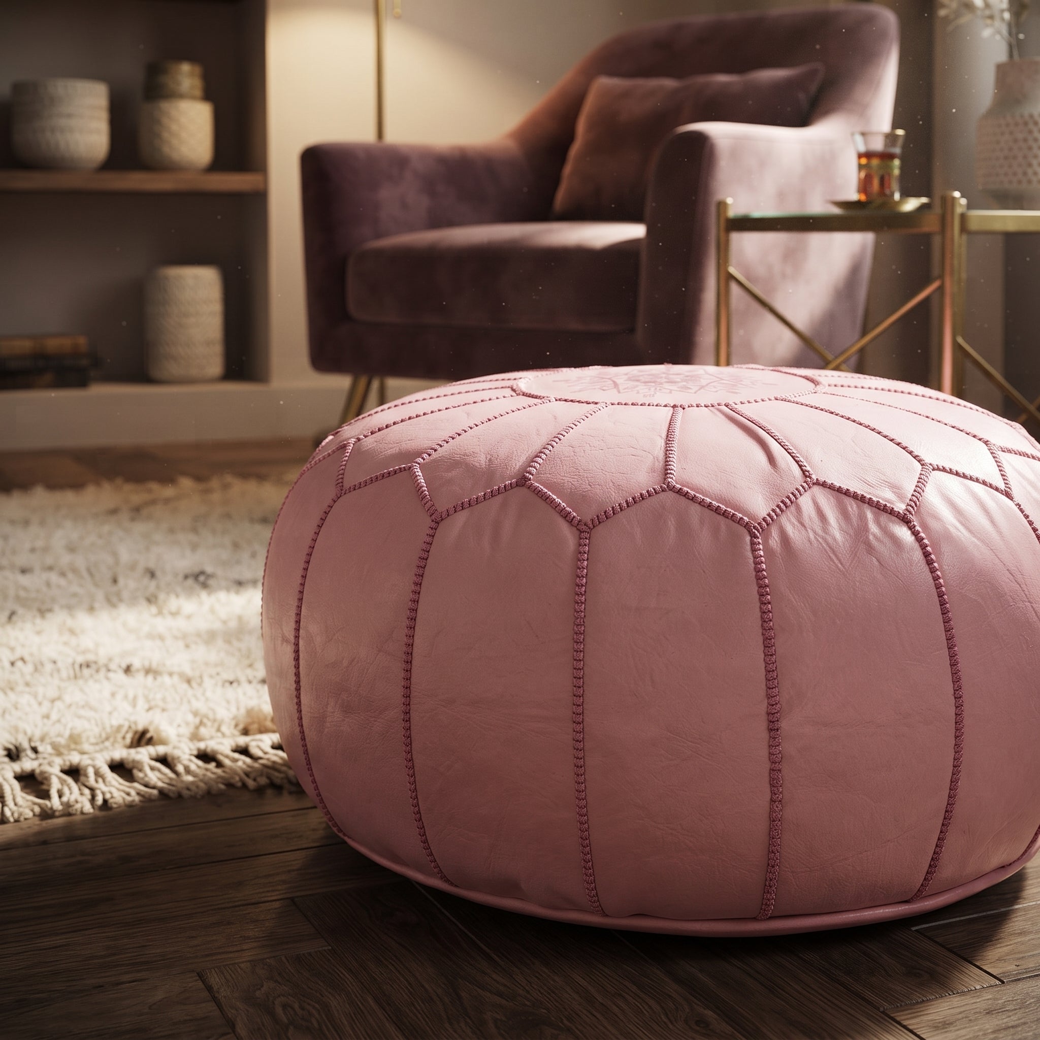 Handcrafted Moroccan Pink Pouf   
