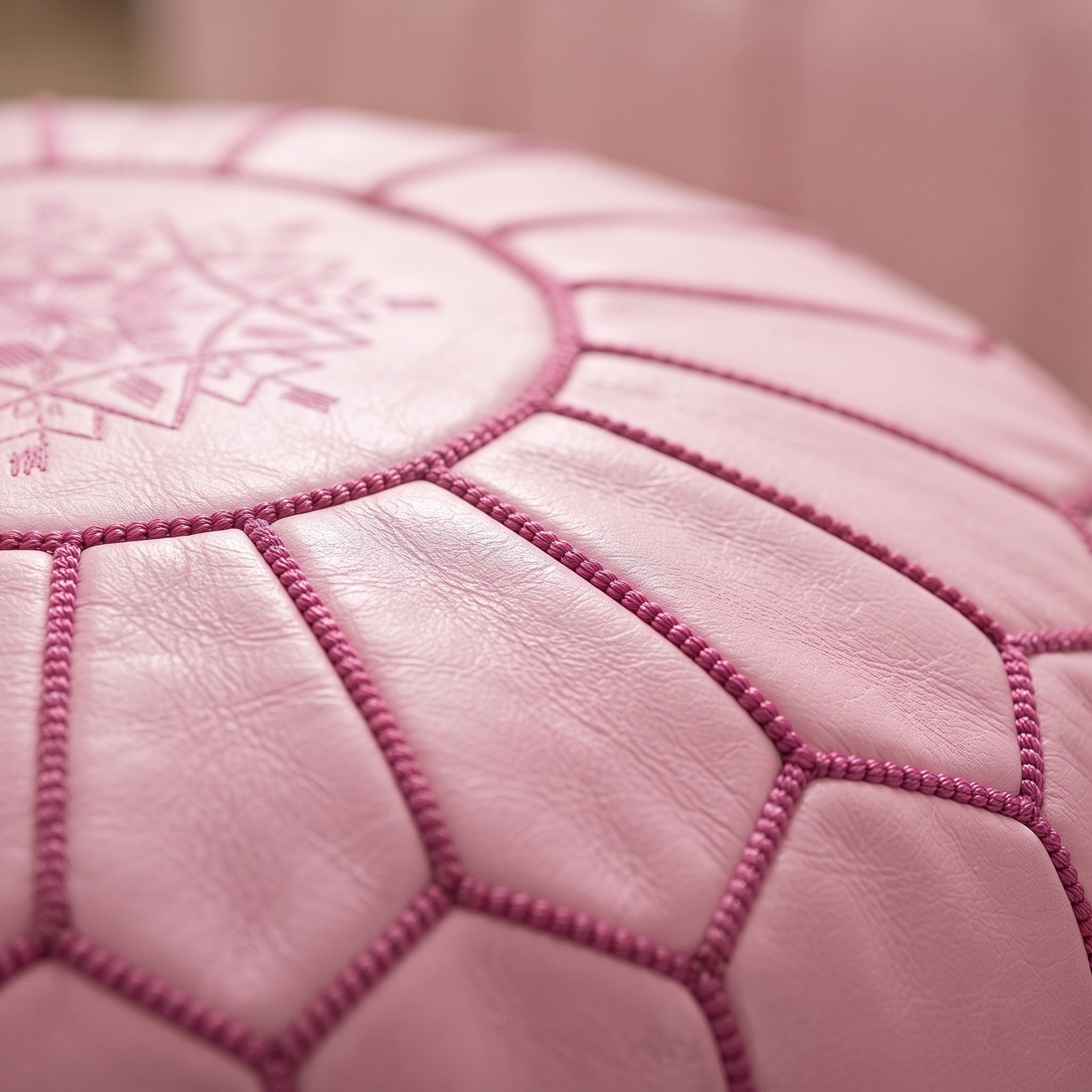  Pink Leather Pouf   