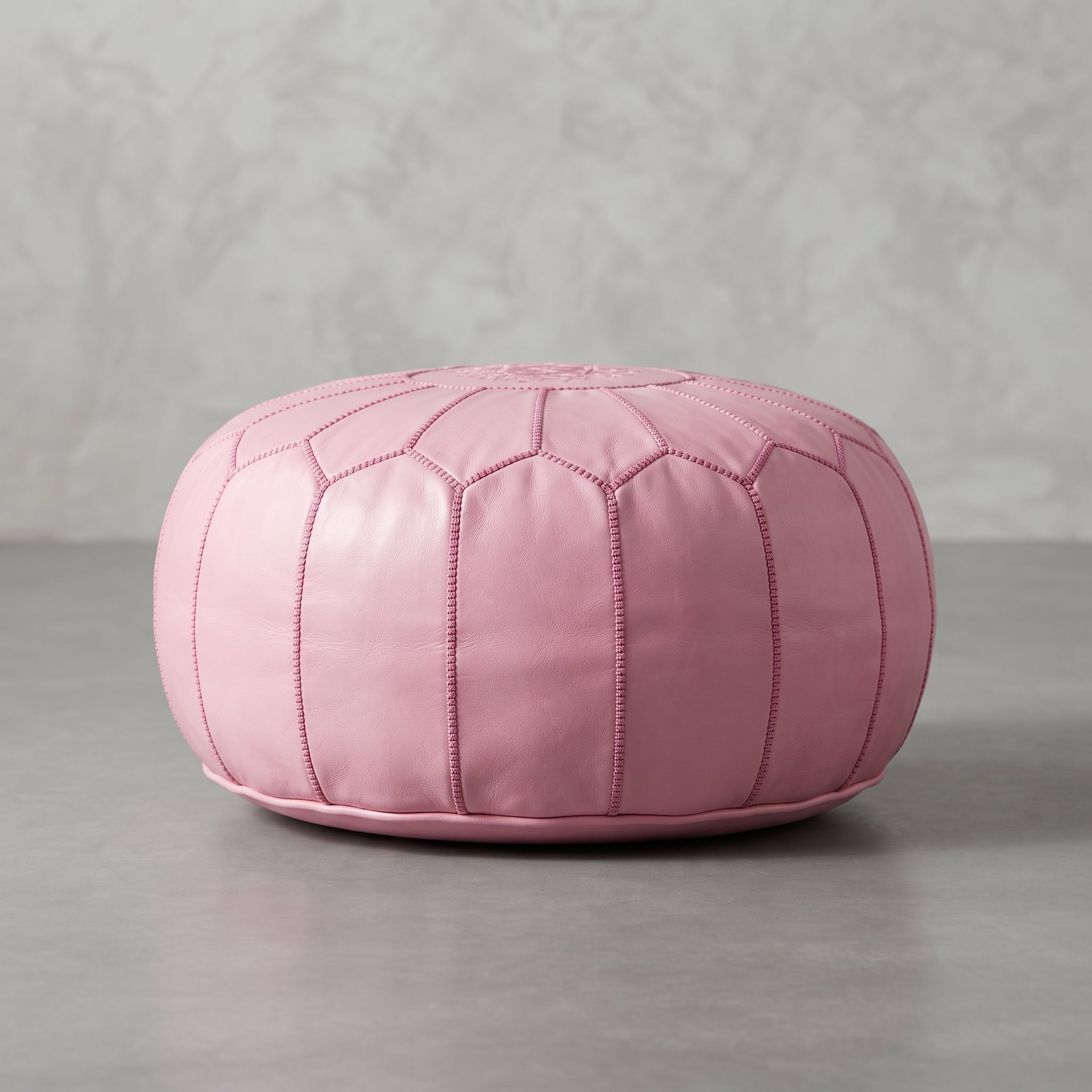 Moroccan Pink Leather Pouf   