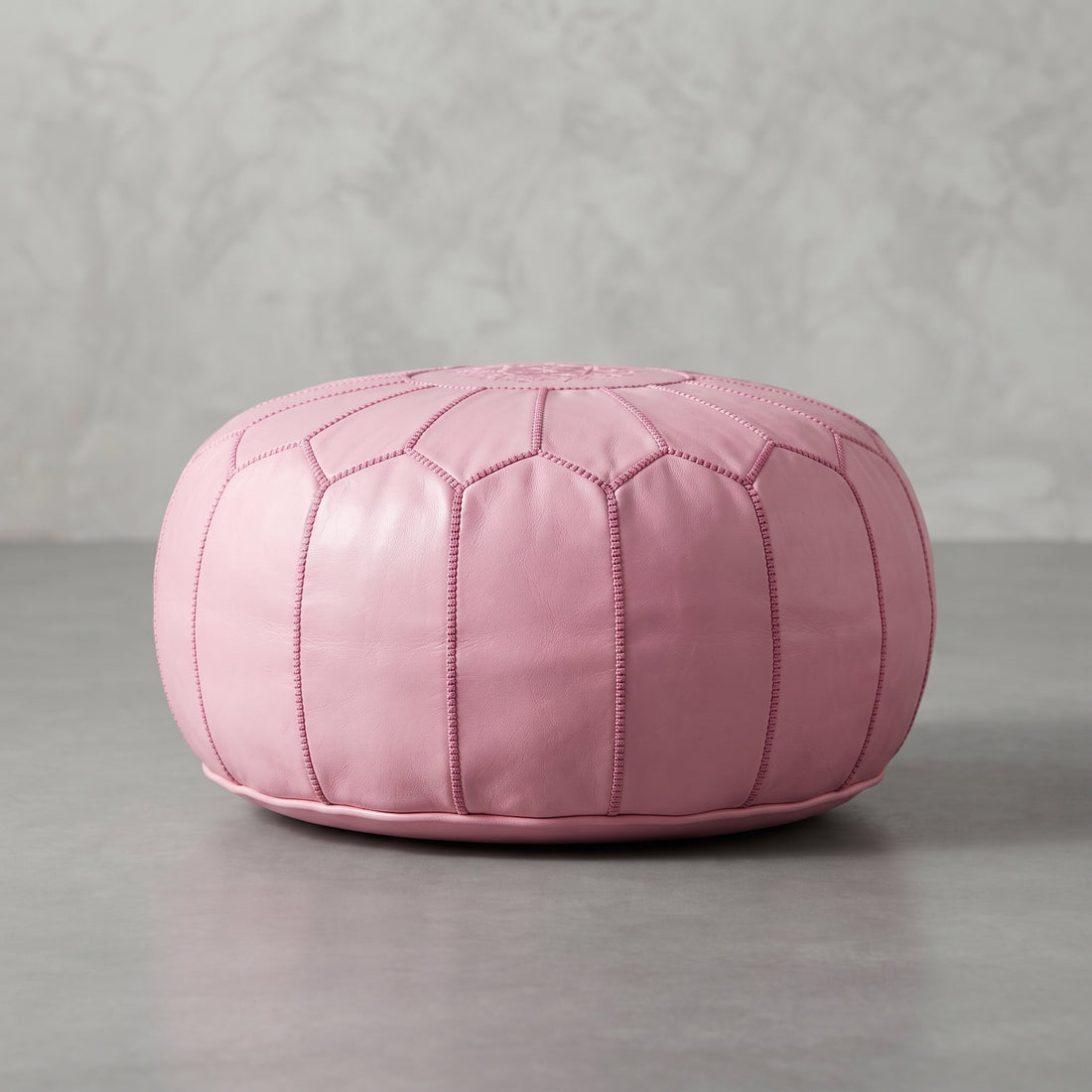 Moroccan Pink Leather Pouf   
