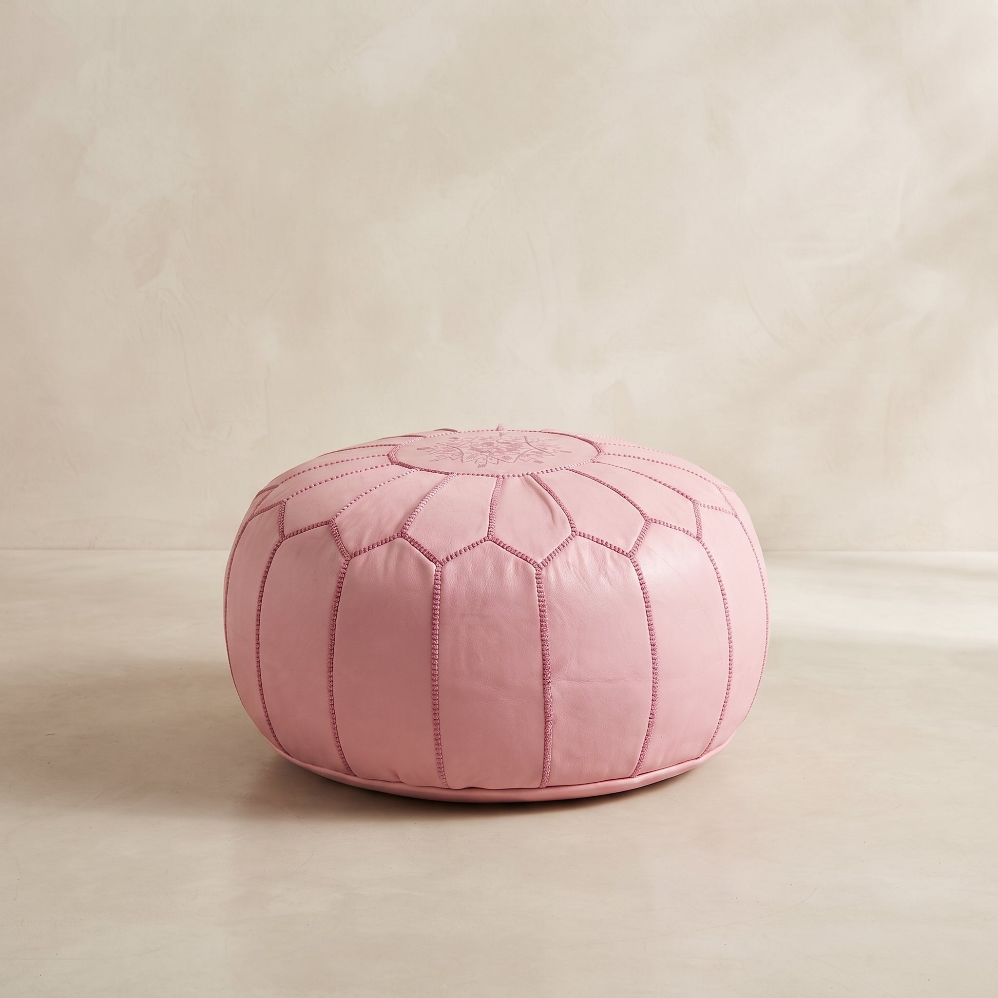 Handcrafted Moroccan Pink Leather Pouf   