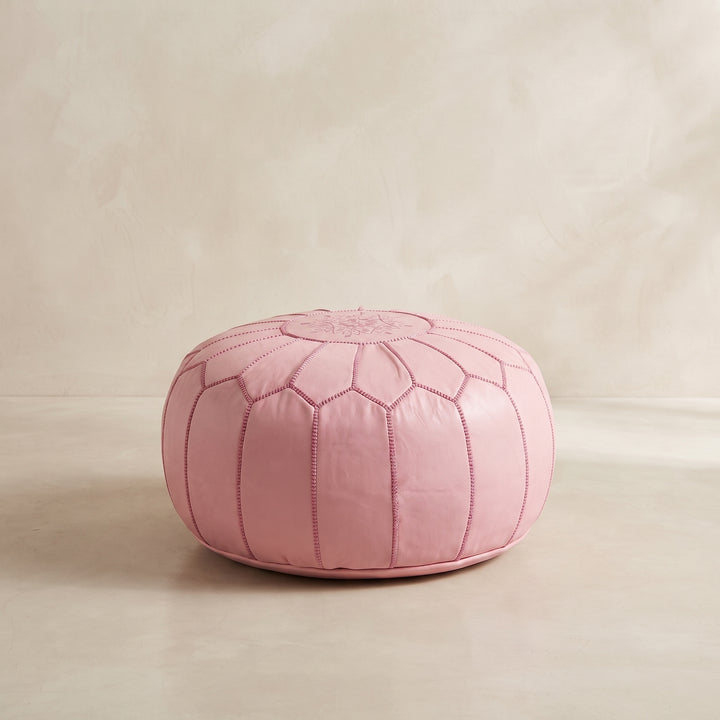 Handcrafted Moroccan Pink Leather Pouf   