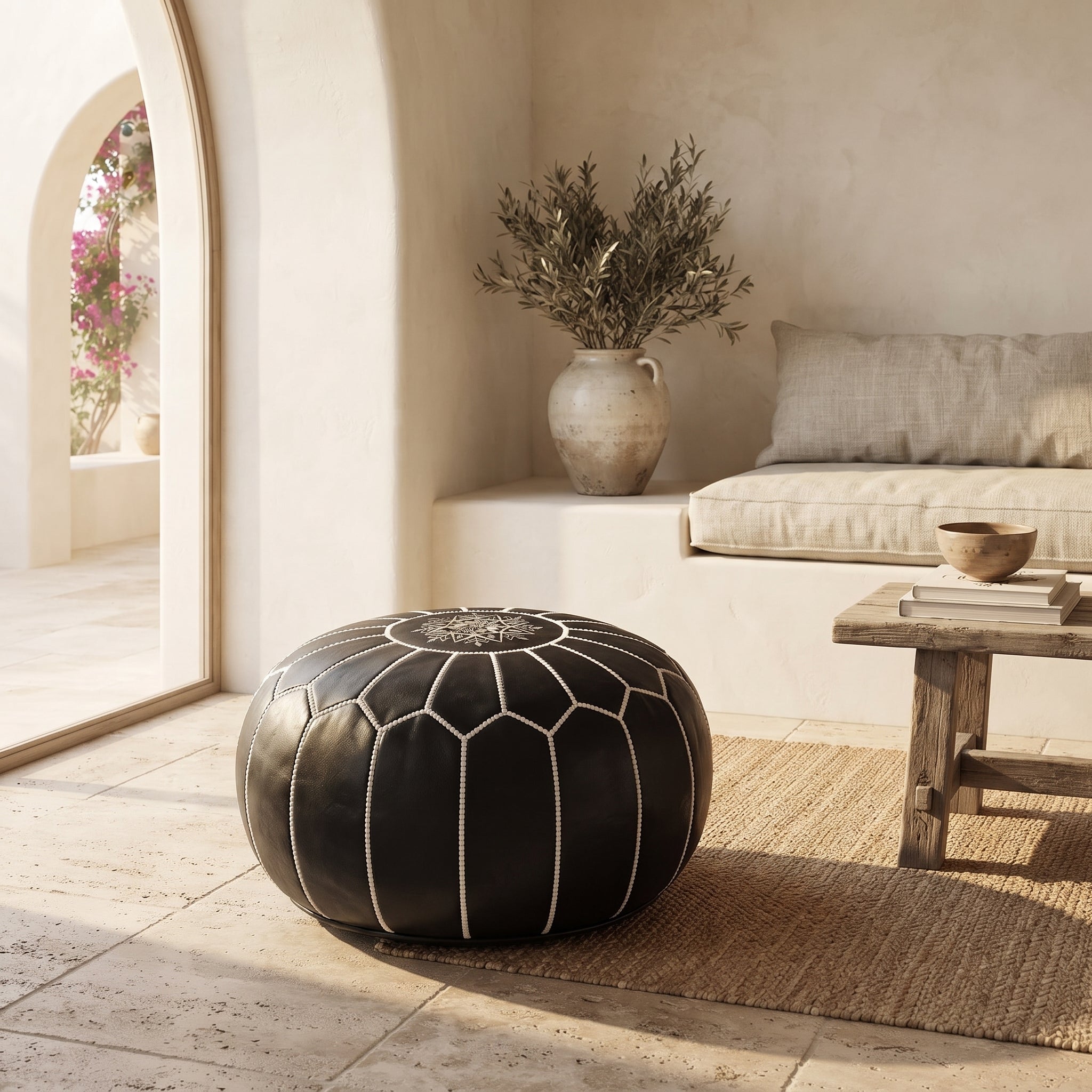 Handmade Leather Ottoman Pouf