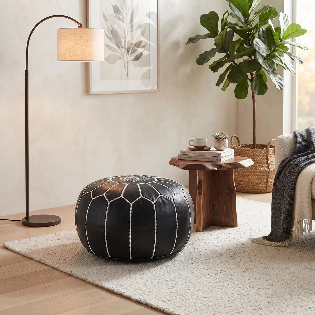 Moroccan Leather Ottoman Pouf