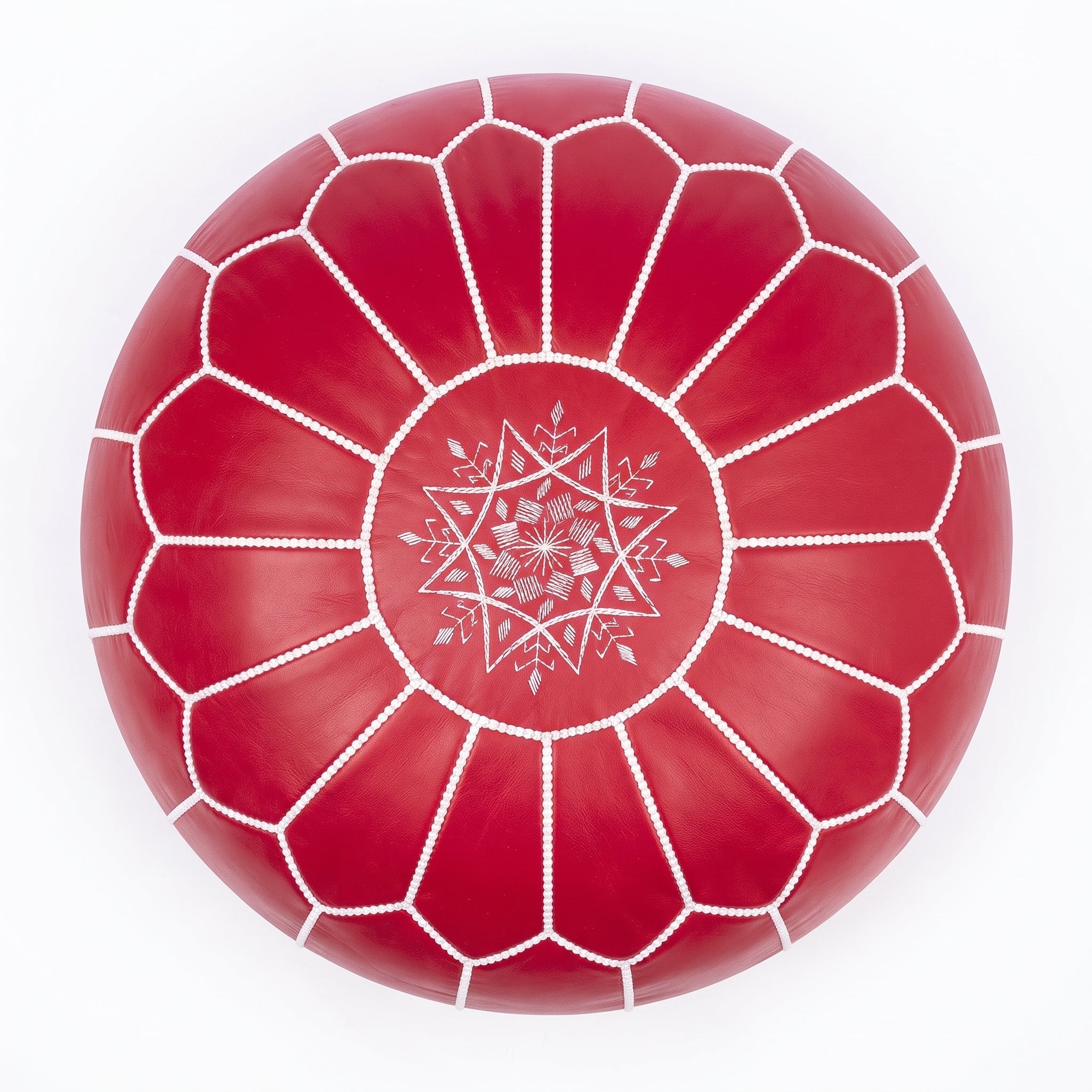 Handcrafted Moroccan Red Leather Pouf