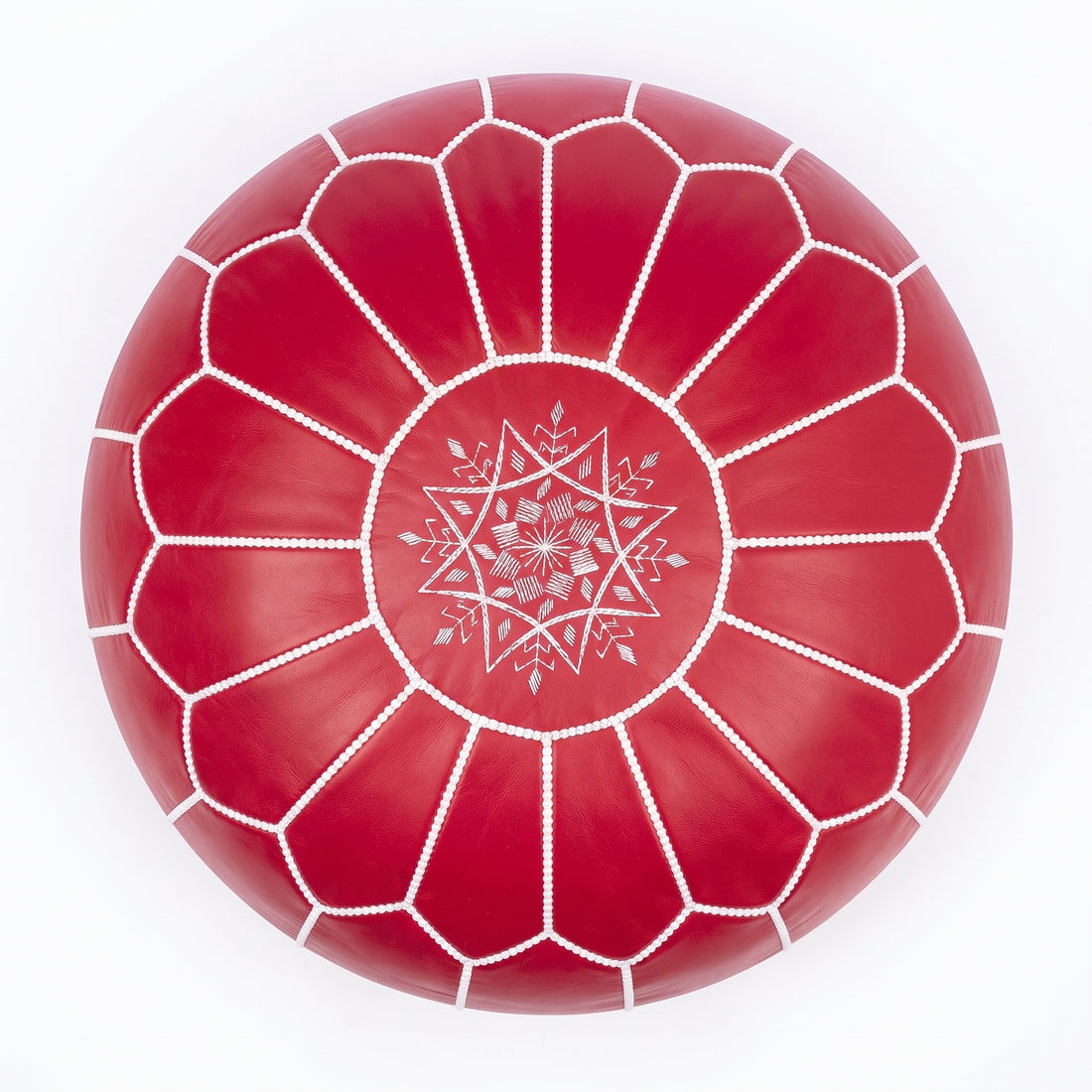 Handcrafted Moroccan Red Leather Pouf