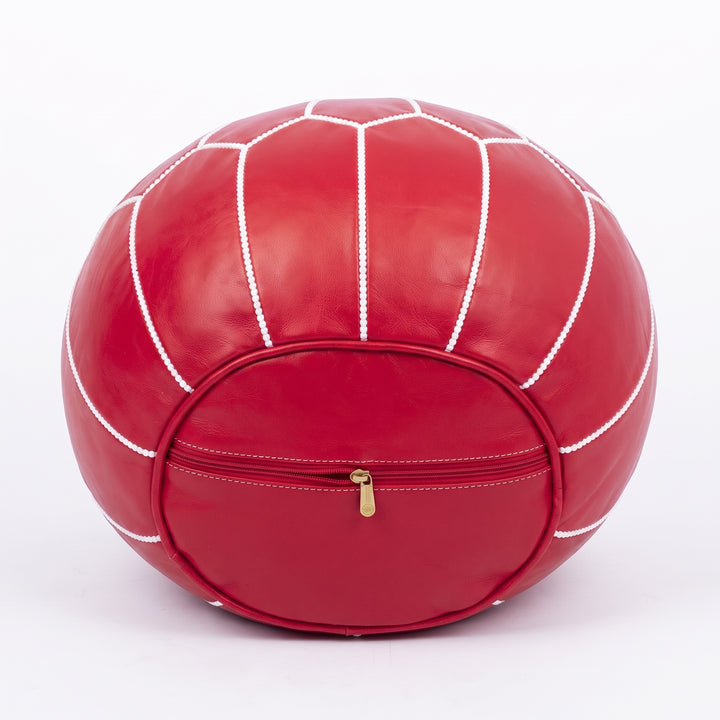 Moroccan Red Leather Pouf